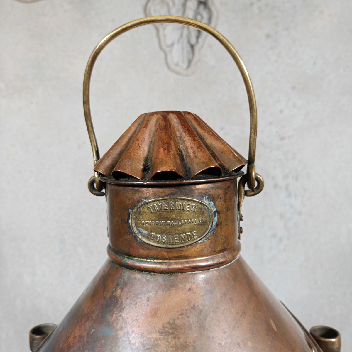 Fantastic Large Copper Ship's Lamp, Navigation Light, Masthead Light by the Belgian Maker Tavernier