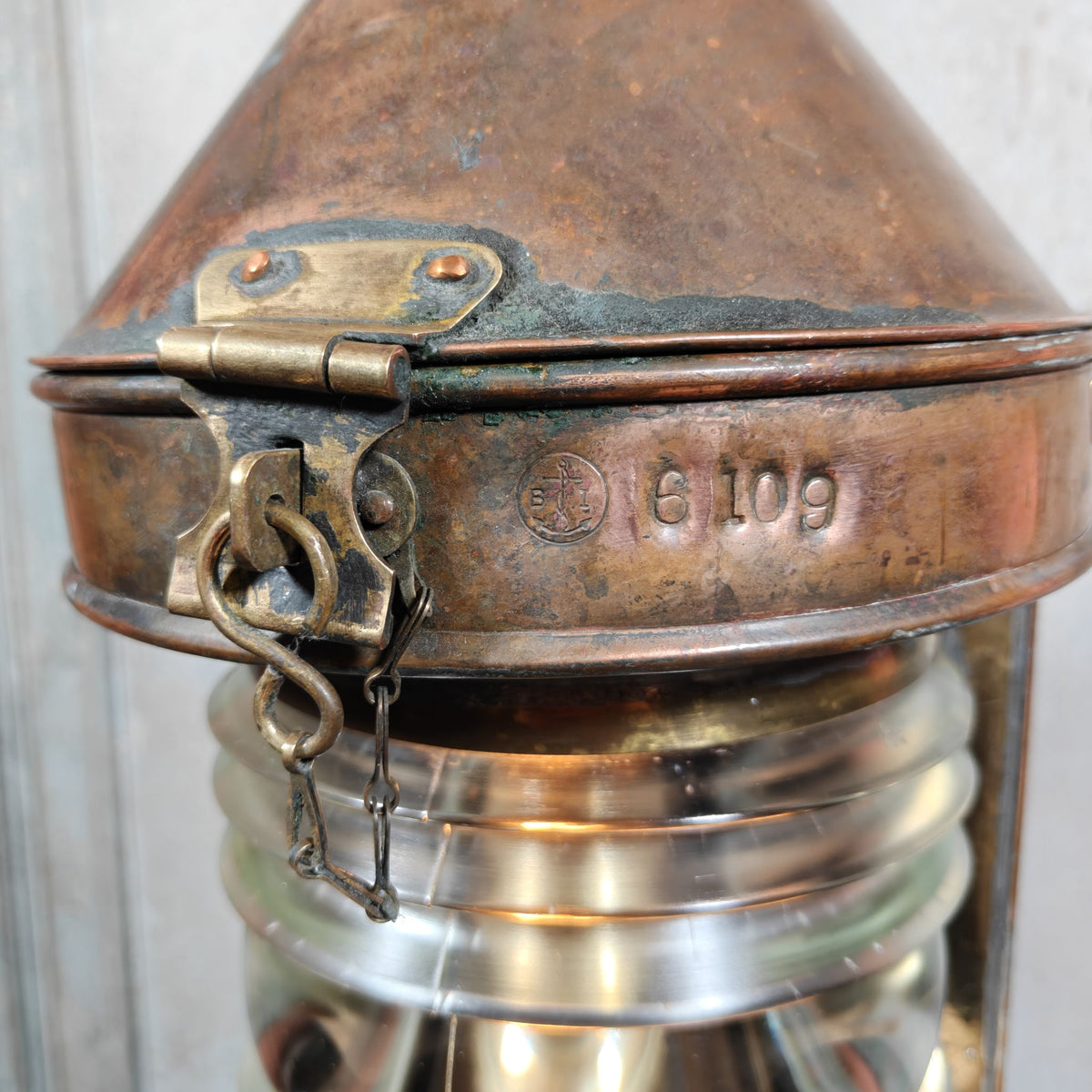 Fantastic Large Copper Ship's Lamp, Navigation Light, Masthead Light by the Belgian Maker Tavernier