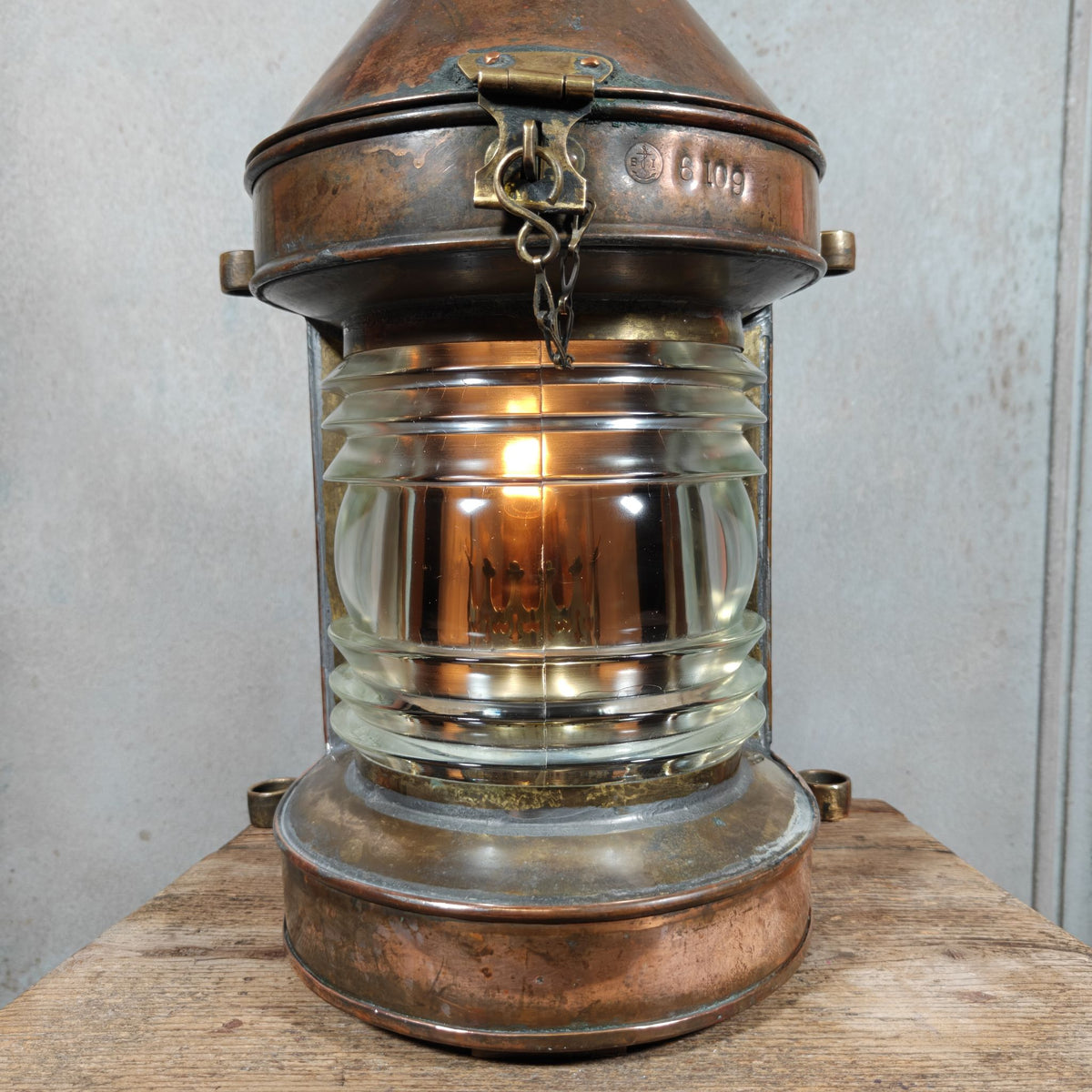 Fantastic Large Copper Ship's Lamp, Navigation Light, Masthead Light by the Belgian Maker Tavernier