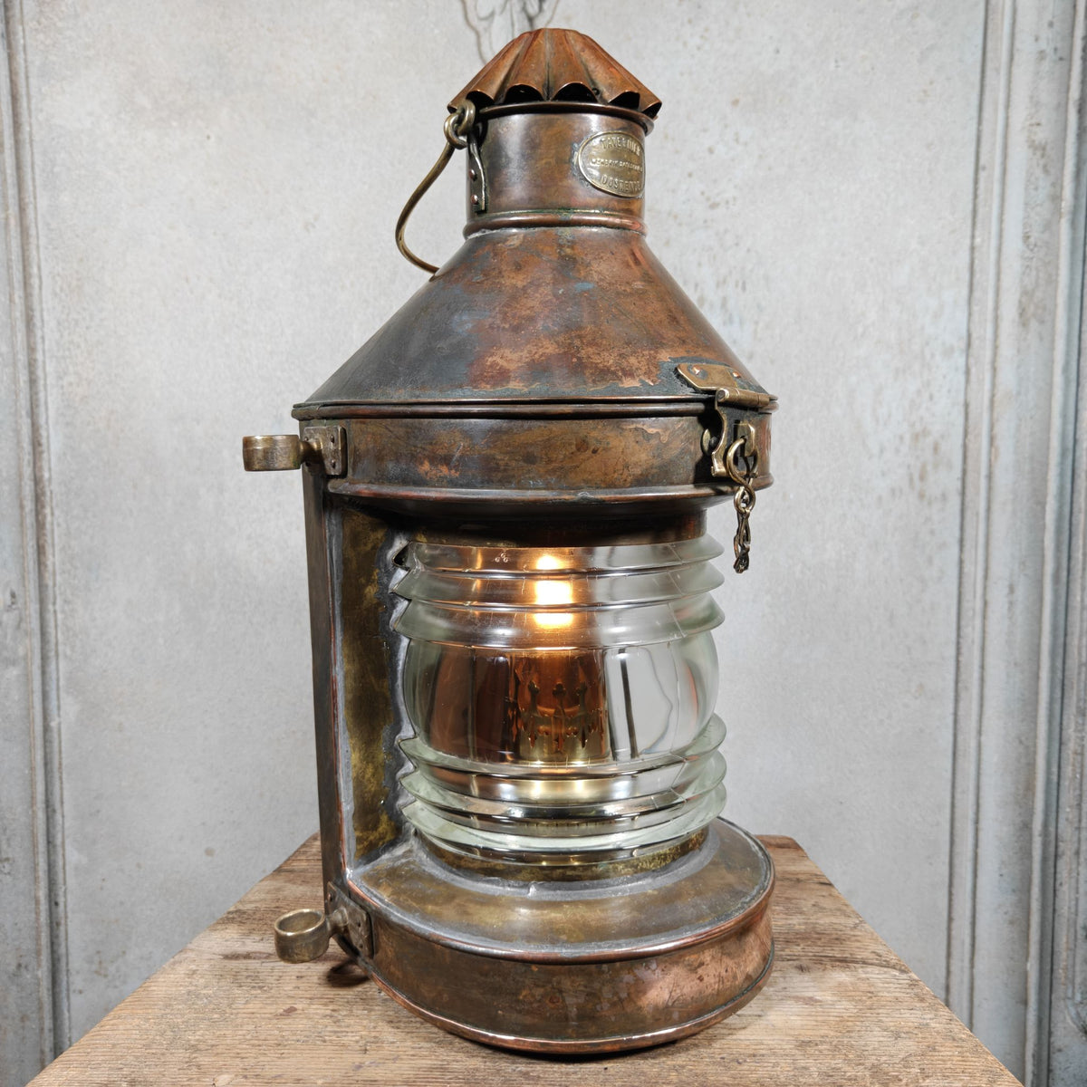 Fantastic Large Copper Ship's Lamp, Navigation Light, Masthead Light by the Belgian Maker Tavernier
