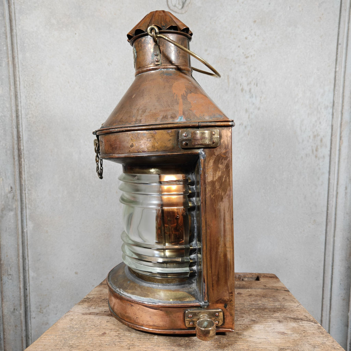 Fantastic Large Copper Ship's Lamp, Navigation Light, Masthead Light by the Belgian Maker Tavernier
