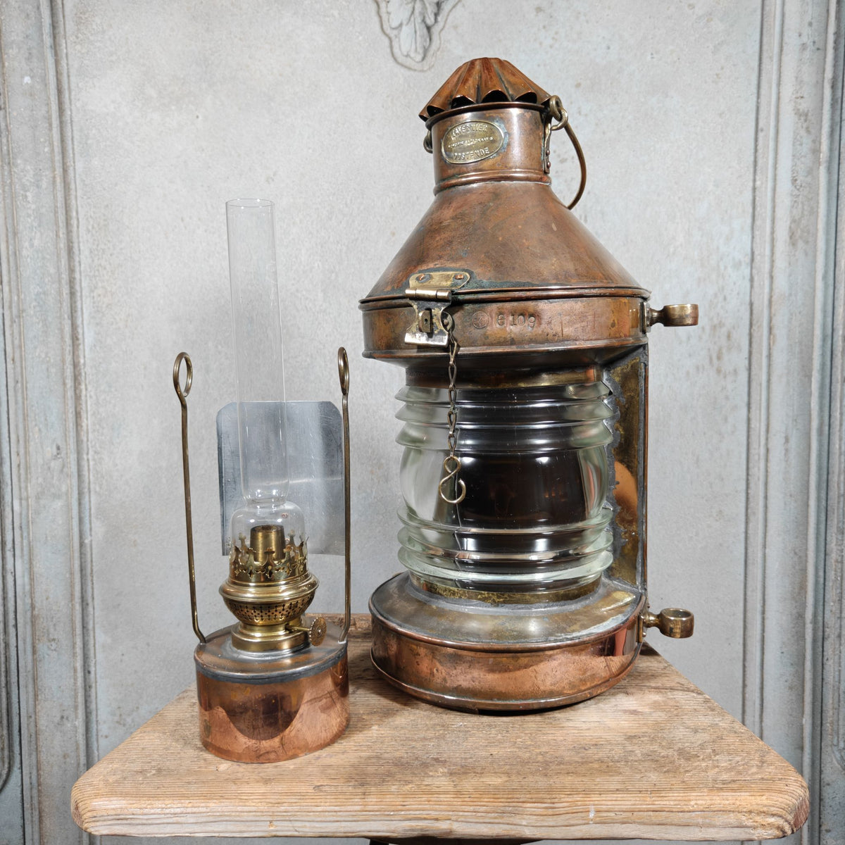 Fantastic Large Copper Ship's Lamp, Navigation Light, Masthead Light by the Belgian Maker Tavernier