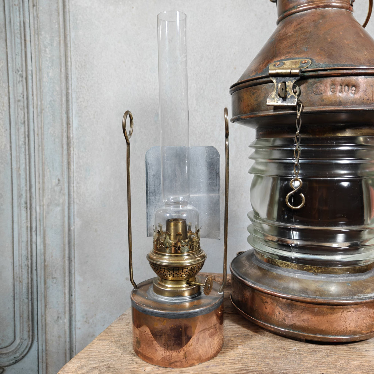 Fantastic Large Copper Ship's Lamp, Navigation Light, Masthead Light by the Belgian Maker Tavernier