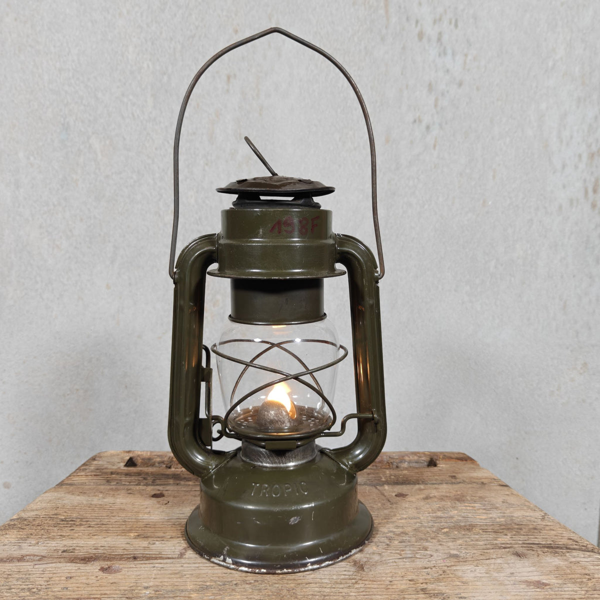 Chalwyn Tropic British Hurricane Lantern, Used by the Army, Original Paint, Marked MK2 and JA.12159