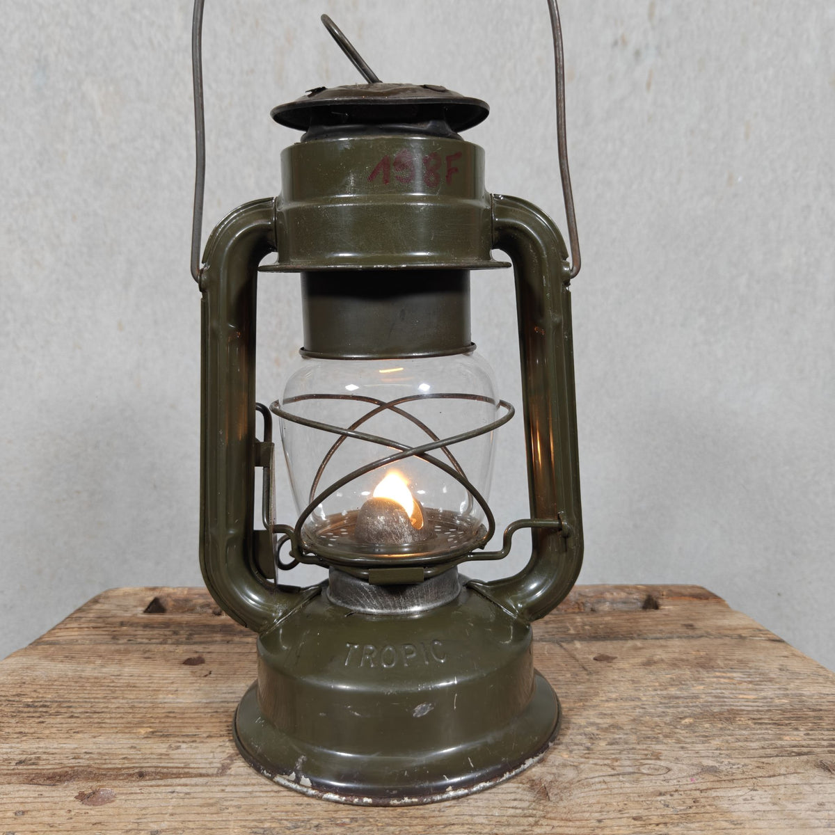 Chalwyn Tropic British Hurricane Lantern, Used by the Army, Original Paint, Marked MK2 and JA.12159