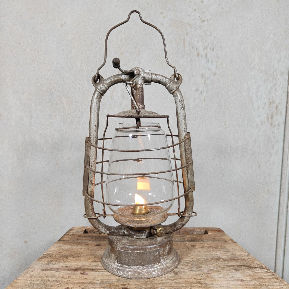 Very Special Hurricane Lantern, Probably by Nier, circa 1913–1918, with Winged Ship Plate, in Working Condition