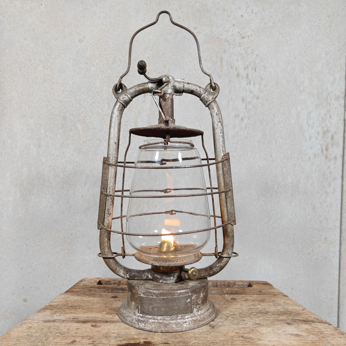 Very Special Hurricane Lantern, Probably by Nier, circa 1913–1918, with Winged Ship Plate, in Working Condition