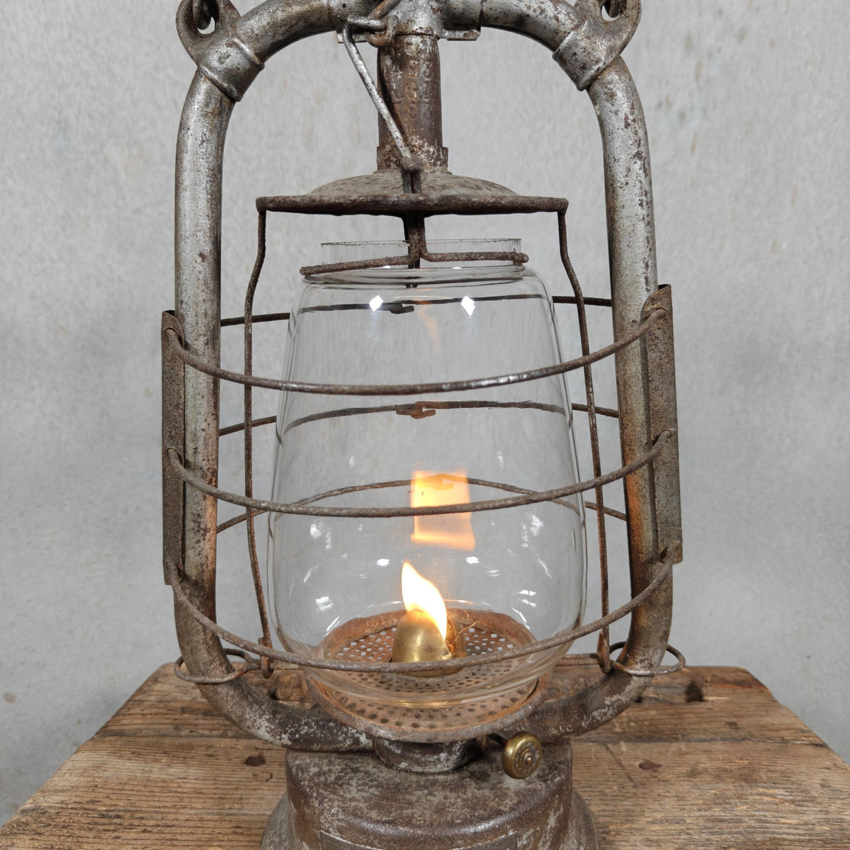 Very Special Hurricane Lantern, Probably by Nier, circa 1913–1918, with Winged Ship Plate, in Working Condition