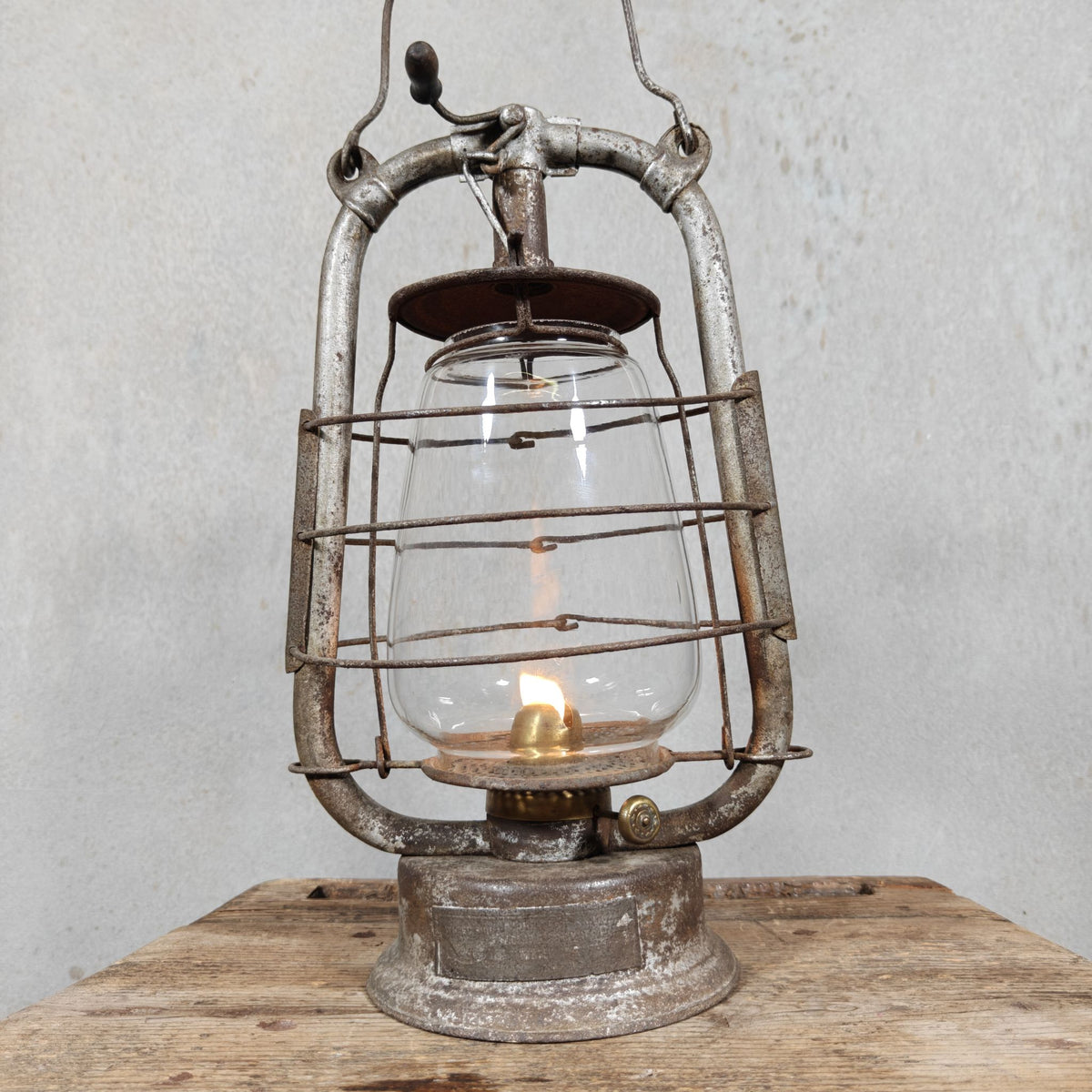 Very Special Hurricane Lantern, Probably by Nier, circa 1913–1918, with Winged Ship Plate, in Working Condition