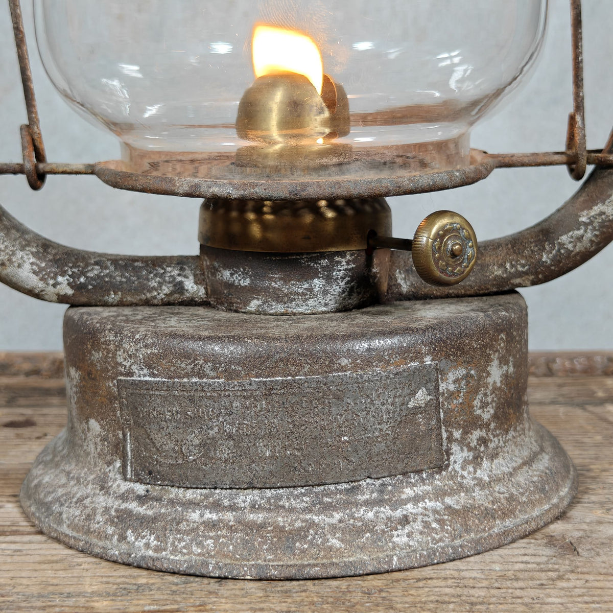 Very Special Hurricane Lantern, Probably by Nier, circa 1913–1918, with Winged Ship Plate, in Working Condition