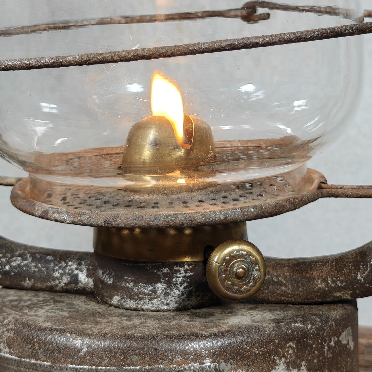 Very Special Hurricane Lantern, Probably by Nier, circa 1913–1918, with Winged Ship Plate, in Working Condition