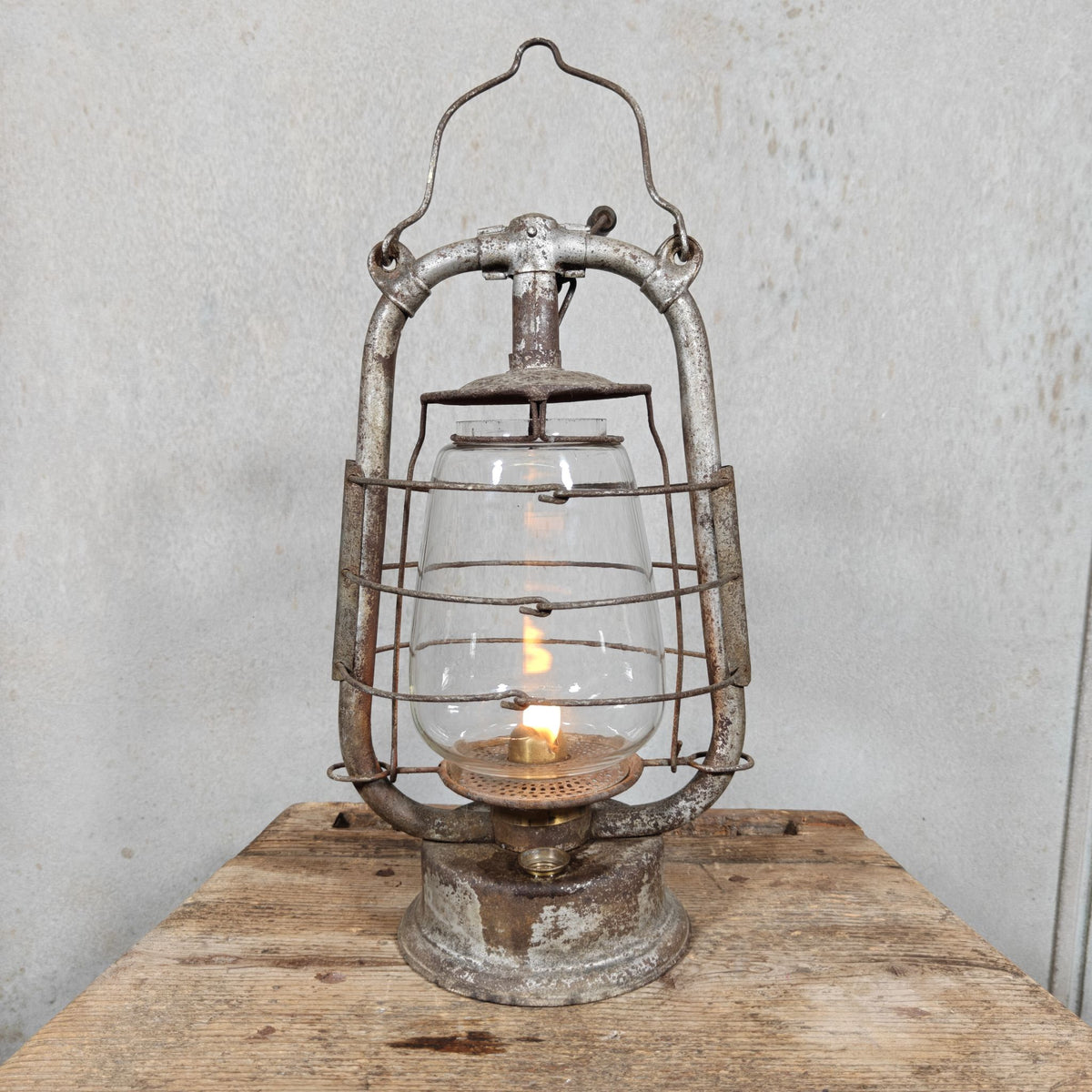 Very Special Hurricane Lantern, Probably by Nier, circa 1913–1918, with Winged Ship Plate, in Working Condition