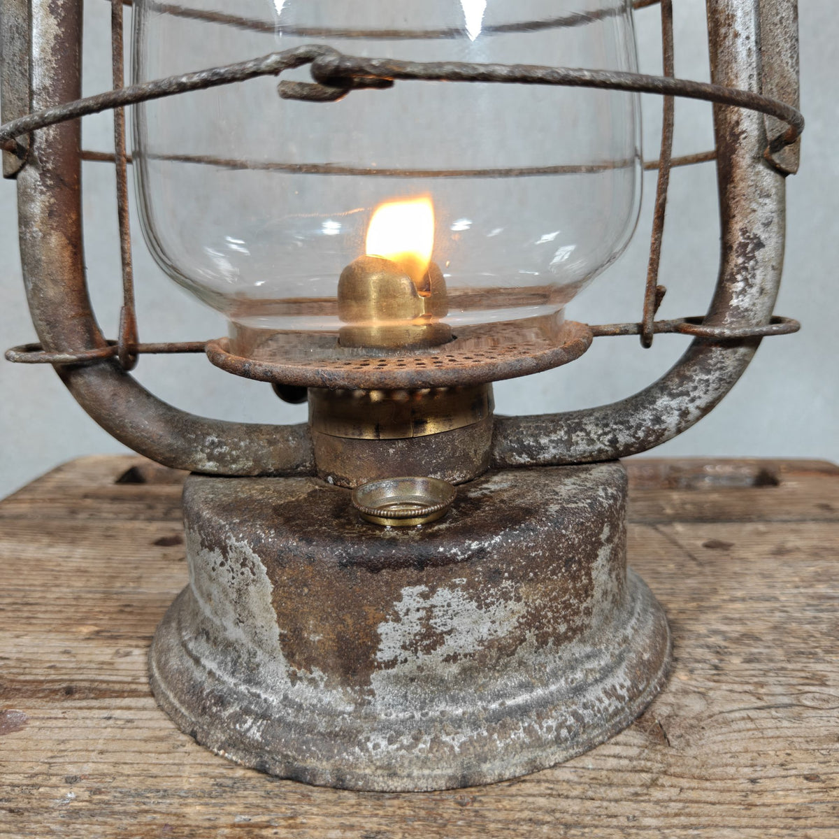Very Special Hurricane Lantern, Probably by Nier, circa 1913–1918, with Winged Ship Plate, in Working Condition