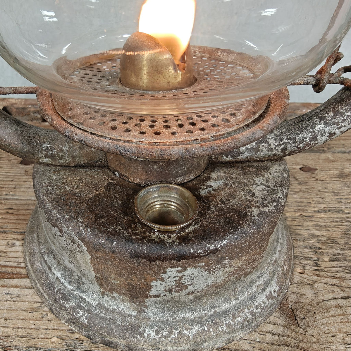 Very Special Hurricane Lantern, Probably by Nier, circa 1913–1918, with Winged Ship Plate, in Working Condition