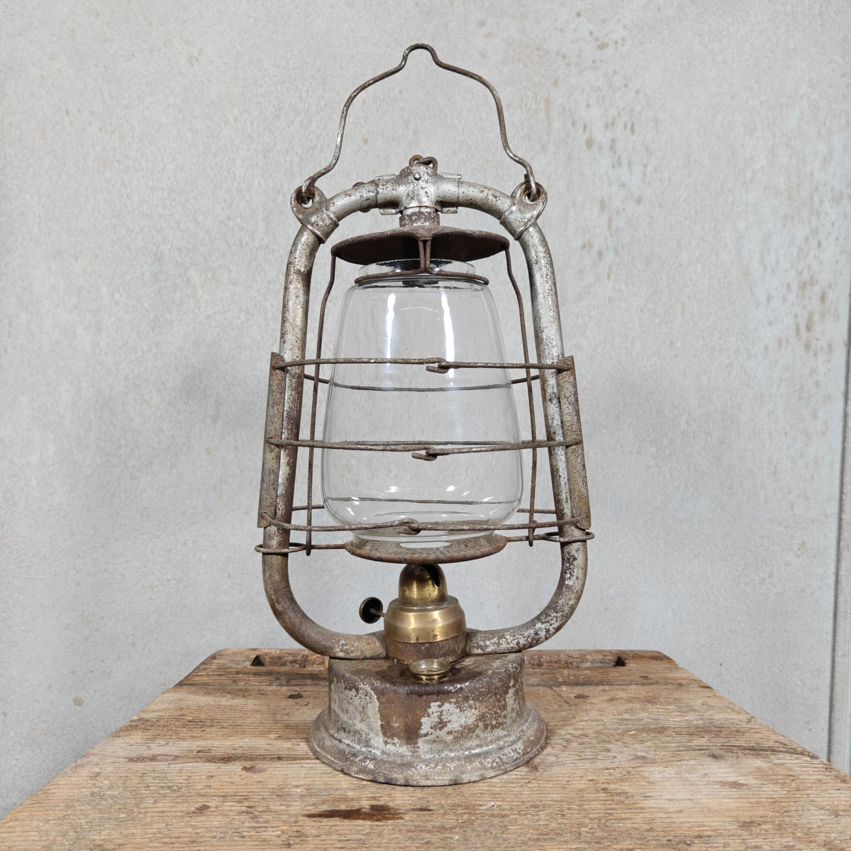 Very Special Hurricane Lantern, Probably by Nier, circa 1913–1918, with Winged Ship Plate, in Working Condition
