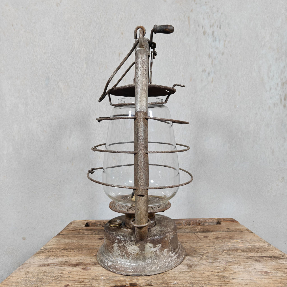 Very Special Hurricane Lantern, Probably by Nier, circa 1913–1918, with Winged Ship Plate, in Working Condition