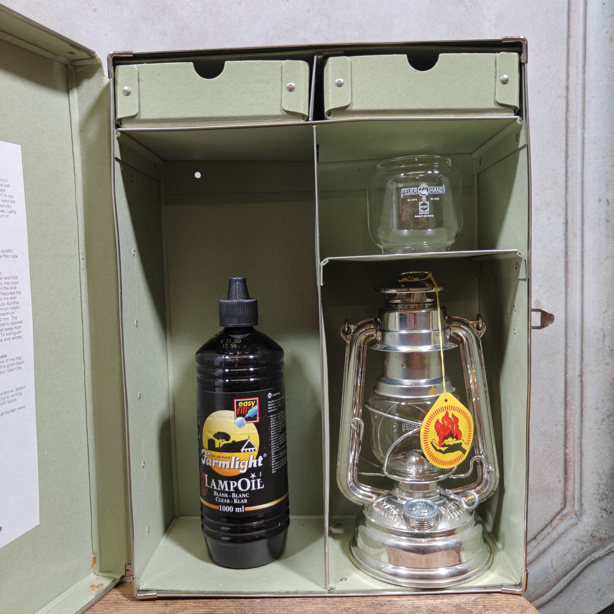 Vintage Manufactum Feuerhand 276 Baby Special Set in Case – NOS Hurricane Lantern with Spare Glass and Parts
