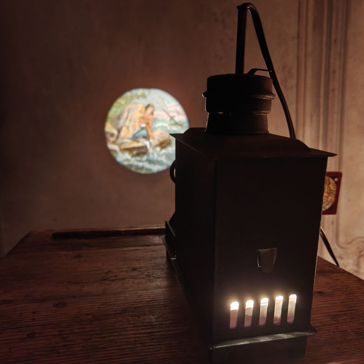 Fantastic Complete Electric Magic Lantern, Original, Including Fairy Tale Slides by Johann Falk – Most Likely 1930-1950