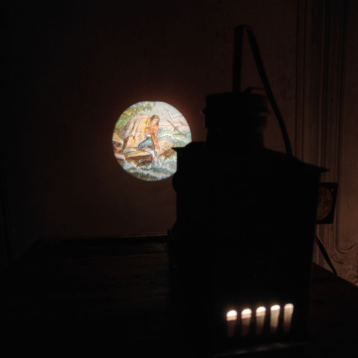 Fantastic Complete Electric Magic Lantern, Original, Including Fairy Tale Slides by Johann Falk – Most Likely 1930-1950
