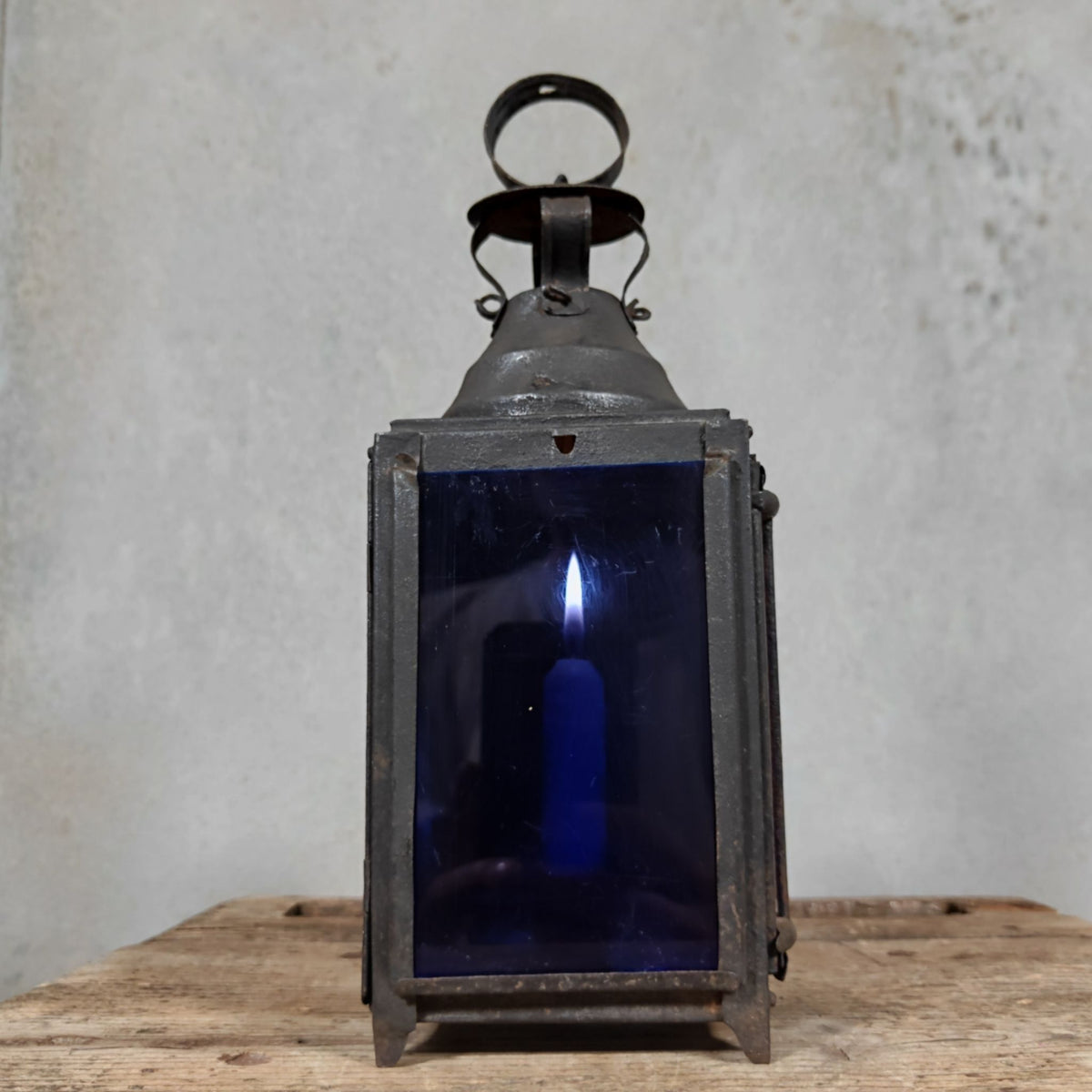 Very Special Candle Lantern, Hand Lantern, Hanging Lamp – Number 1, Most Likely French – Coloured Glass Panes, Vintage Condition