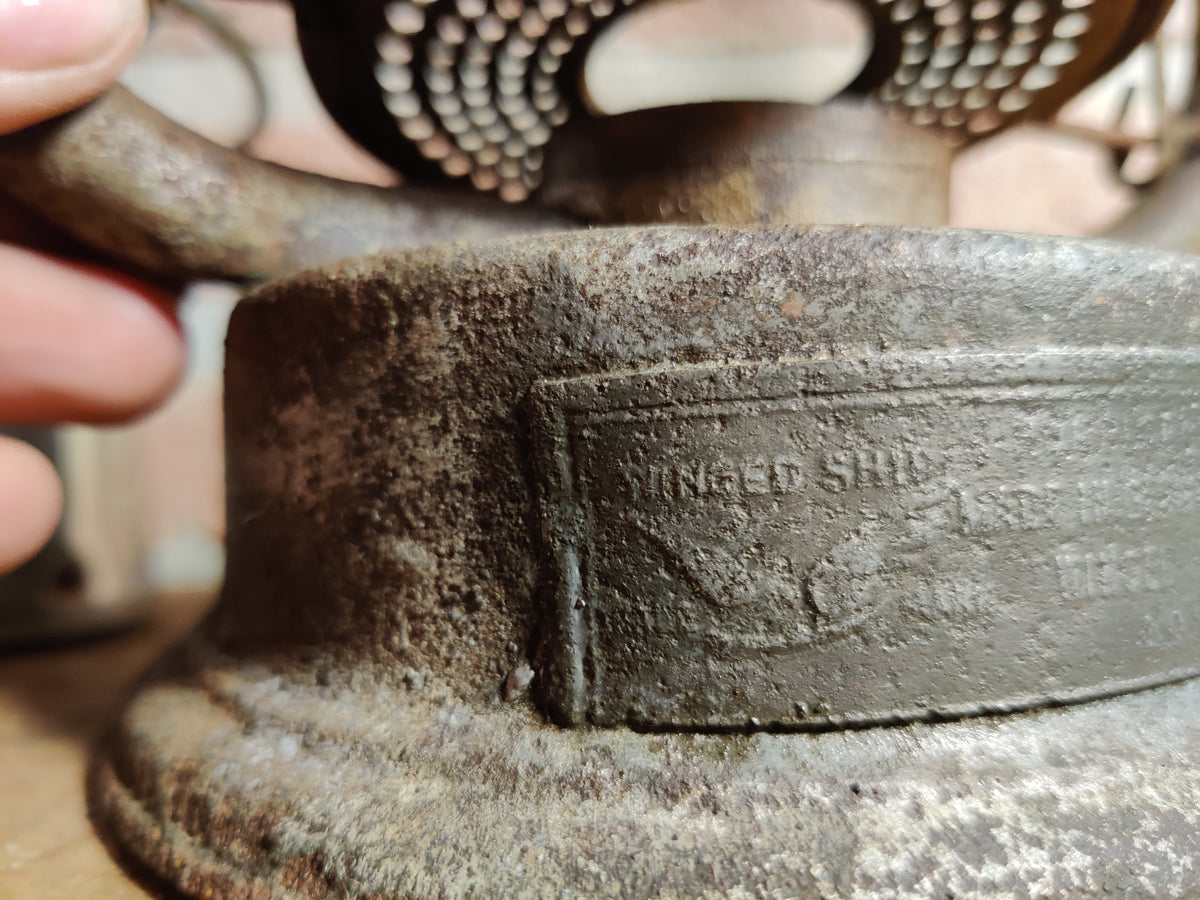 Very Special Hurricane Lantern, Probably by Nier, circa 1913–1918, with Winged Ship Plate, in Working Condition