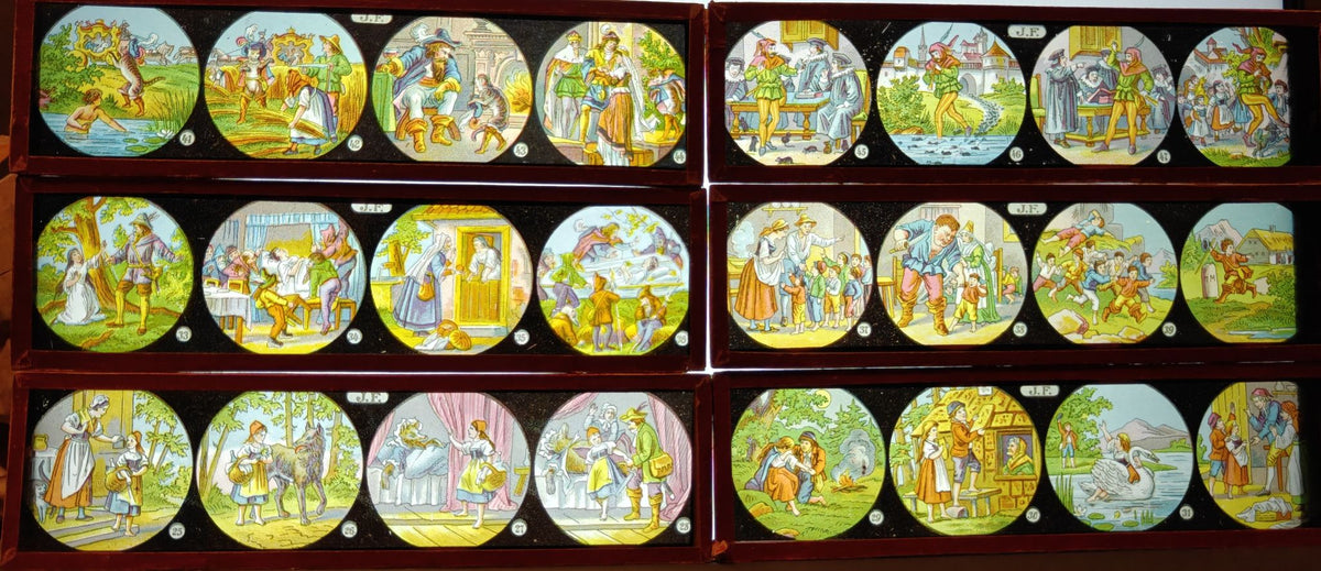 Fantastic Complete Electric Magic Lantern, Original, Including Fairy Tale Slides by Johann Falk – Most Likely 1930-1950