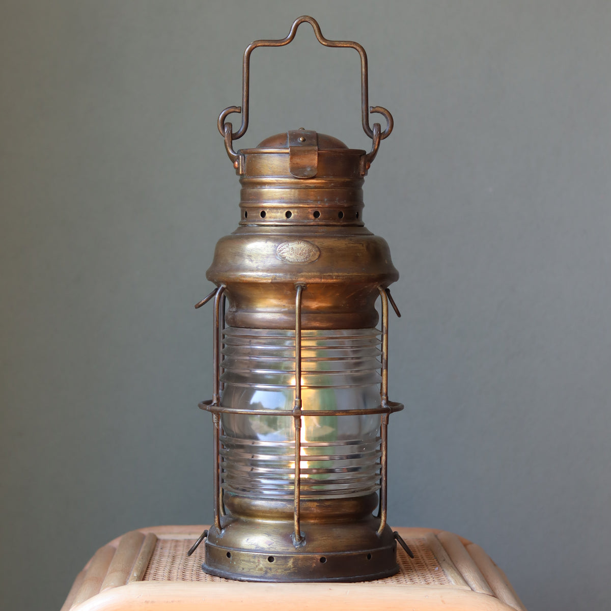 Vintage Perko Ship’s Lantern – Anchor Light (Copper, Brass & Bronze) classic maritime oil lamp with glass and metal frame