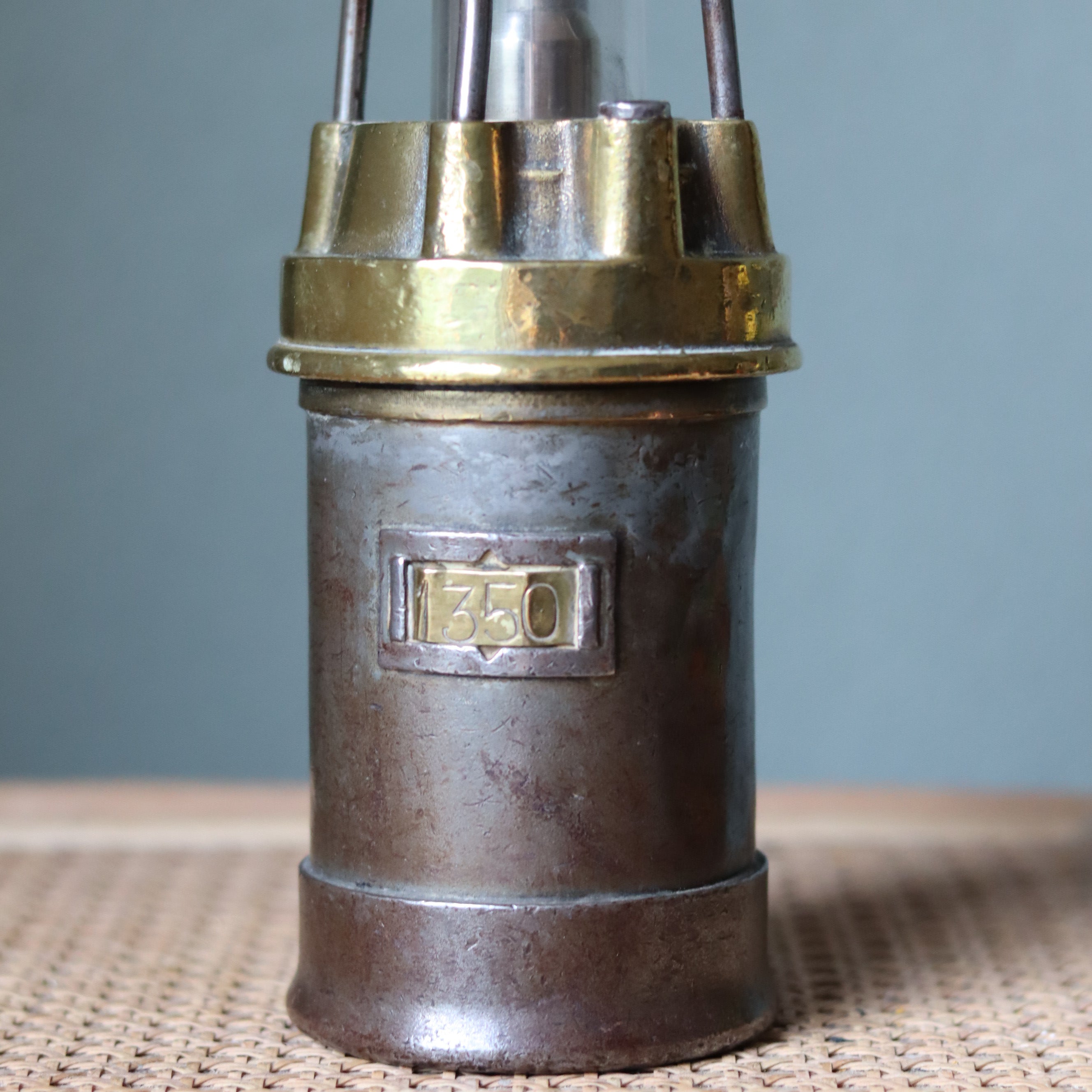 Vintage Mining Lamp – Pot Lamp – Numbered 1350 – Bronze and Steel oil lamp from 1950s–1960s vintage collection