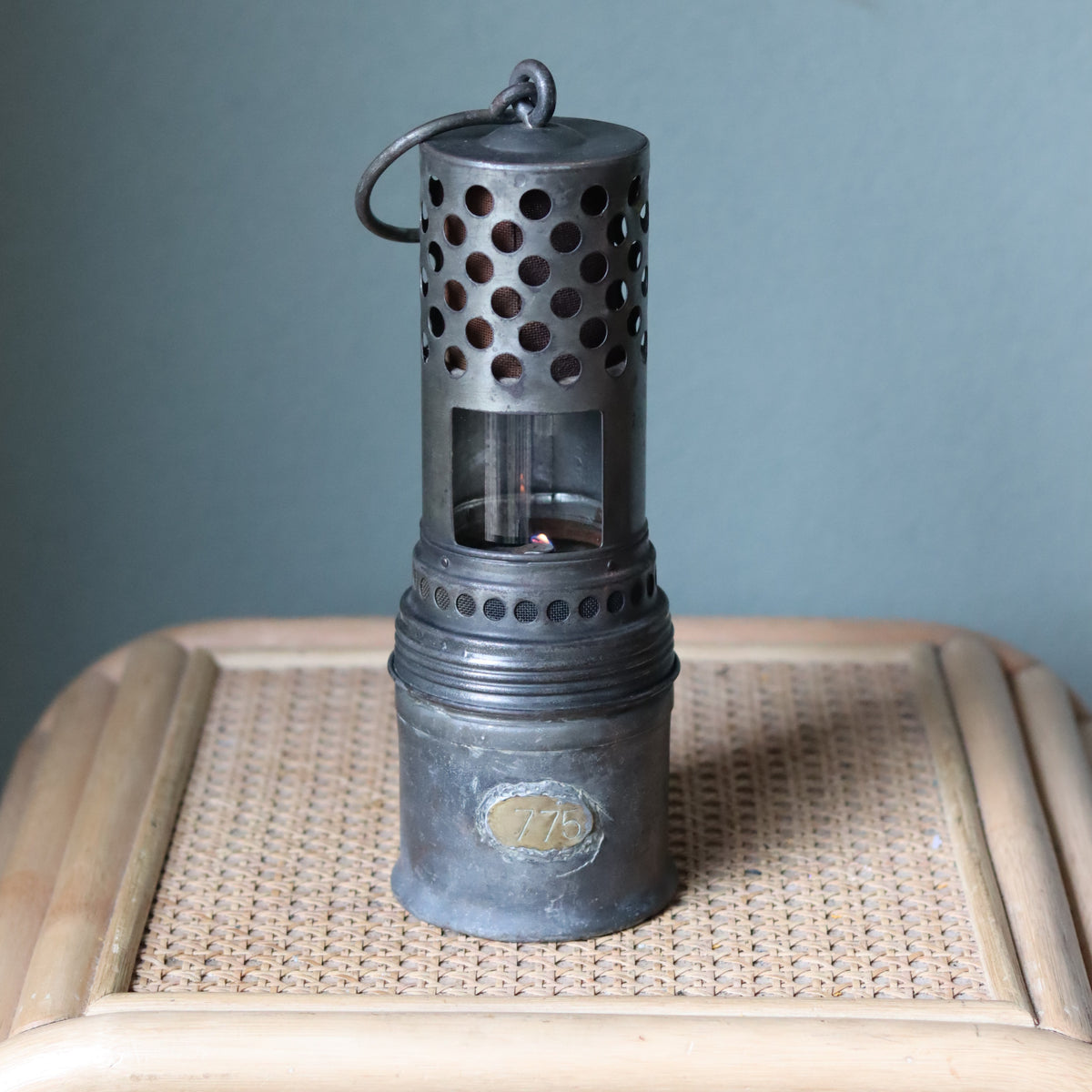 Rare Vintage Lamp – Mining Lamp or Engine Heater Lamp – Numbered 775 – Circa 1940s–1950s oil lamp with metal construction and perforated top