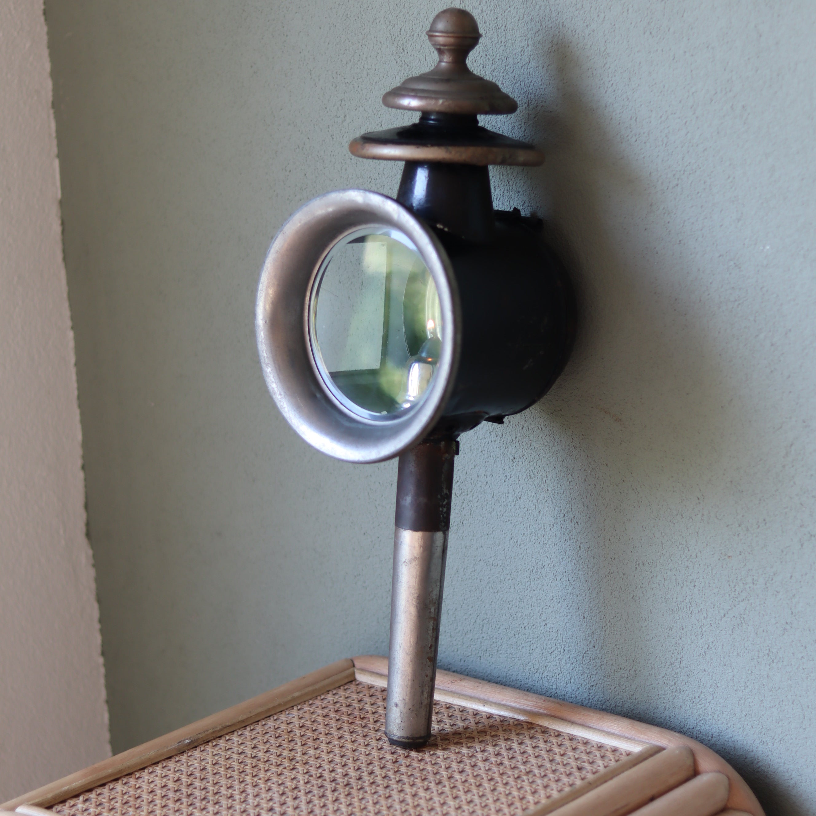 Antique Carriage Lantern – Large Candle Lamp with Glass Panels (Early 1900s)