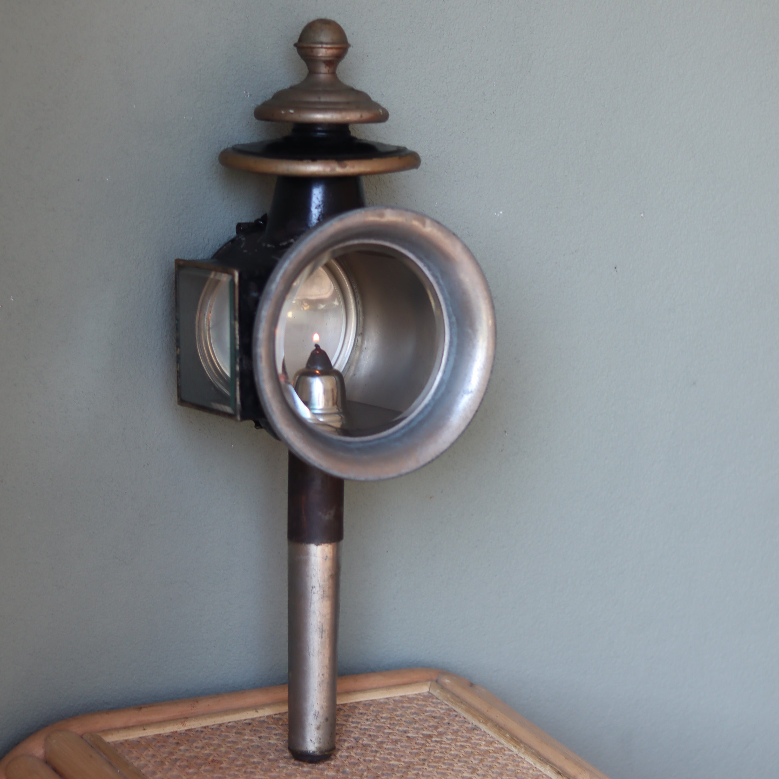 Antique Carriage Lantern – Large Candle Lamp with Glass Panels (Early 1900s)