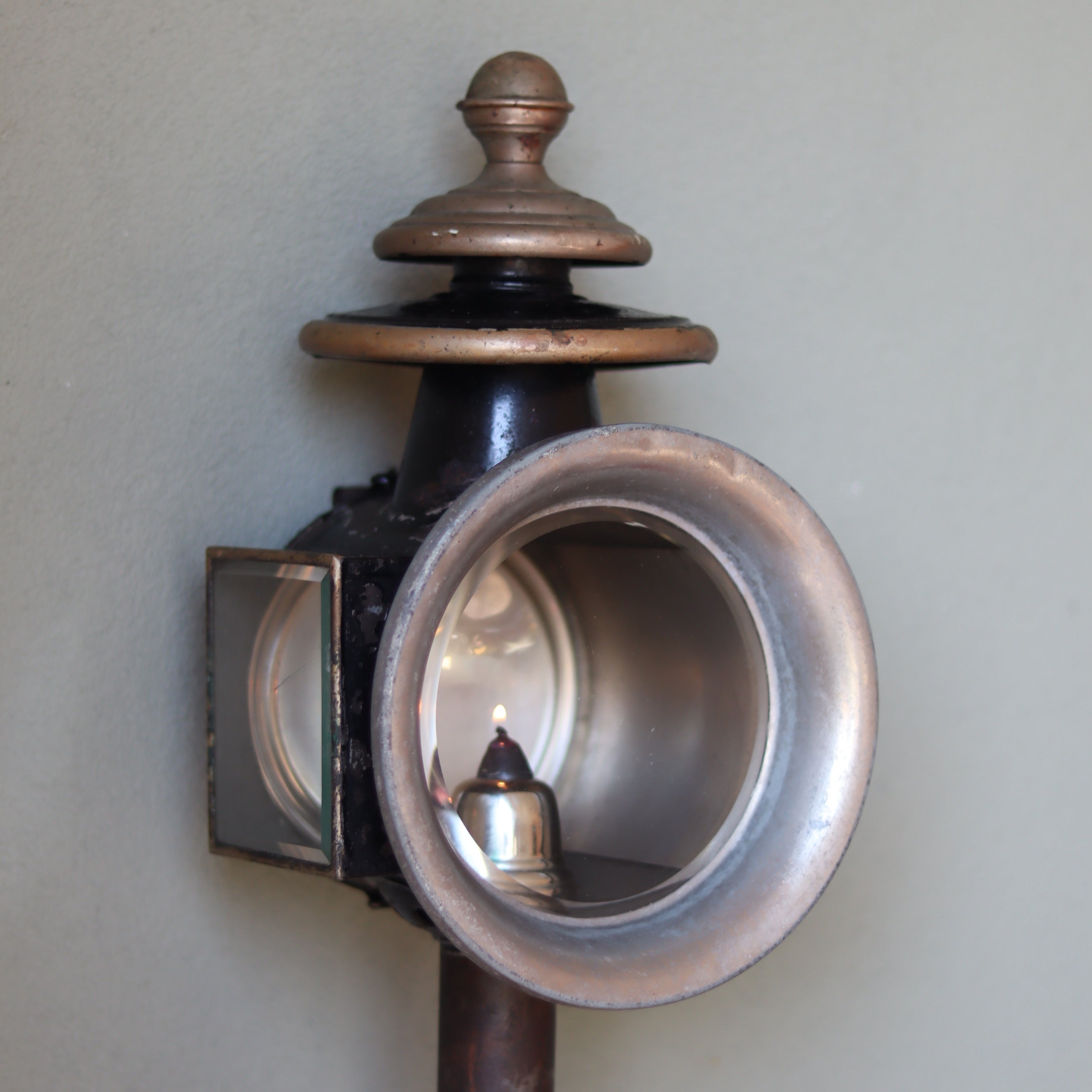 Antique Carriage Lantern – Large Candle Lamp with Glass Panels (Early 1900s)