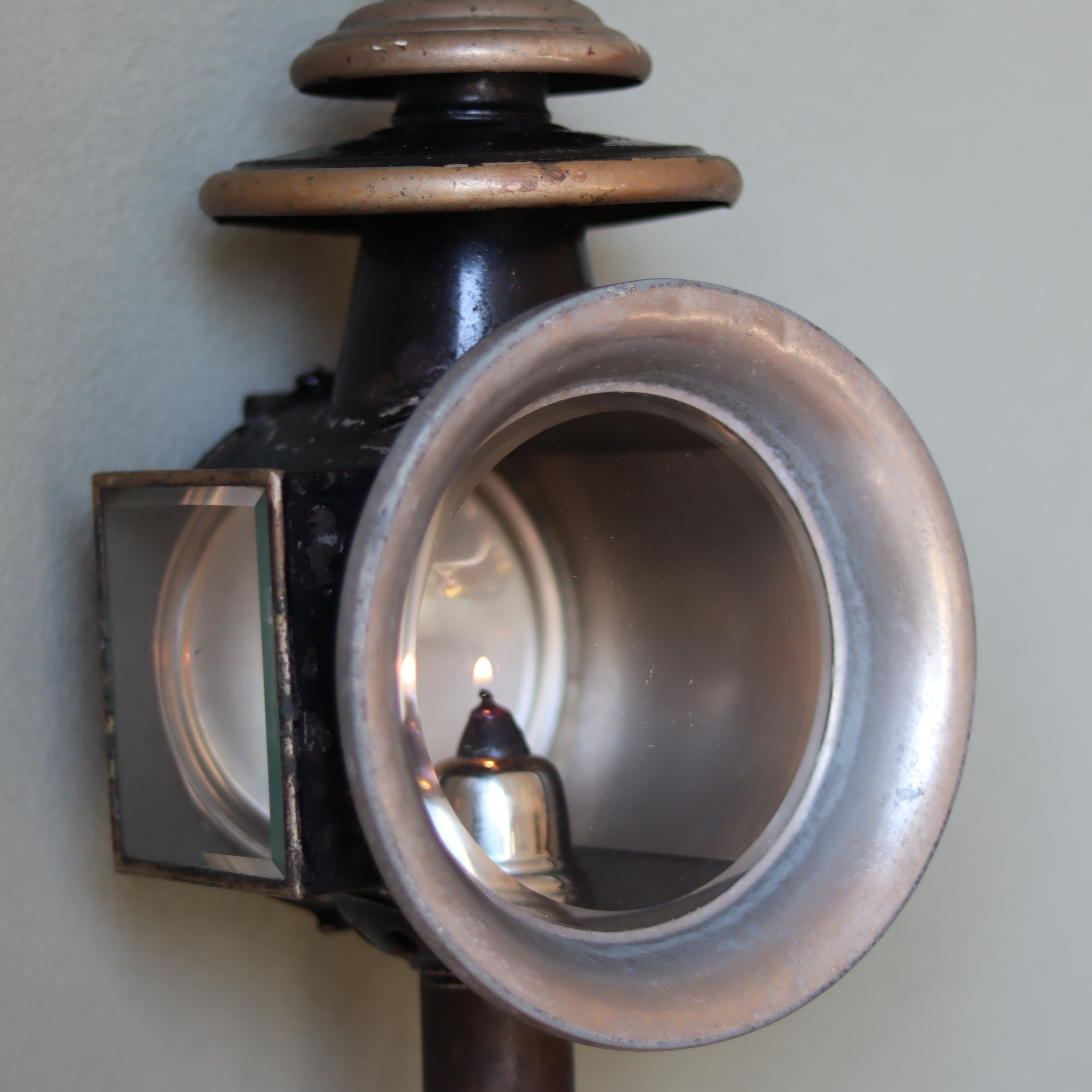 Antique Carriage Lantern – Large Candle Lamp with Glass Panels (Early 1900s)