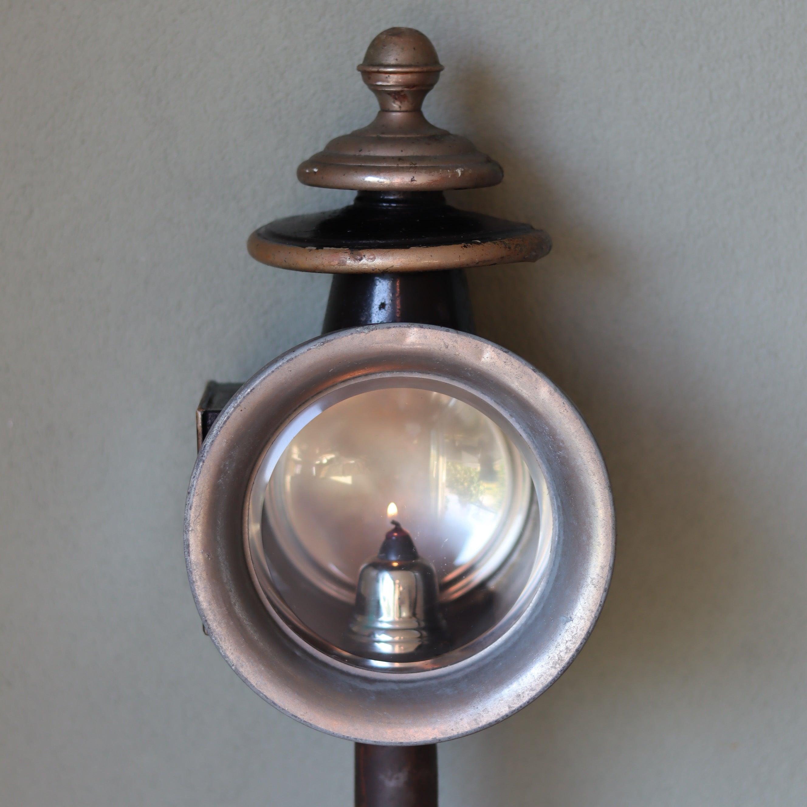 Antique Carriage Lantern – Large Candle Lamp with Glass Panels (Early 1900s)