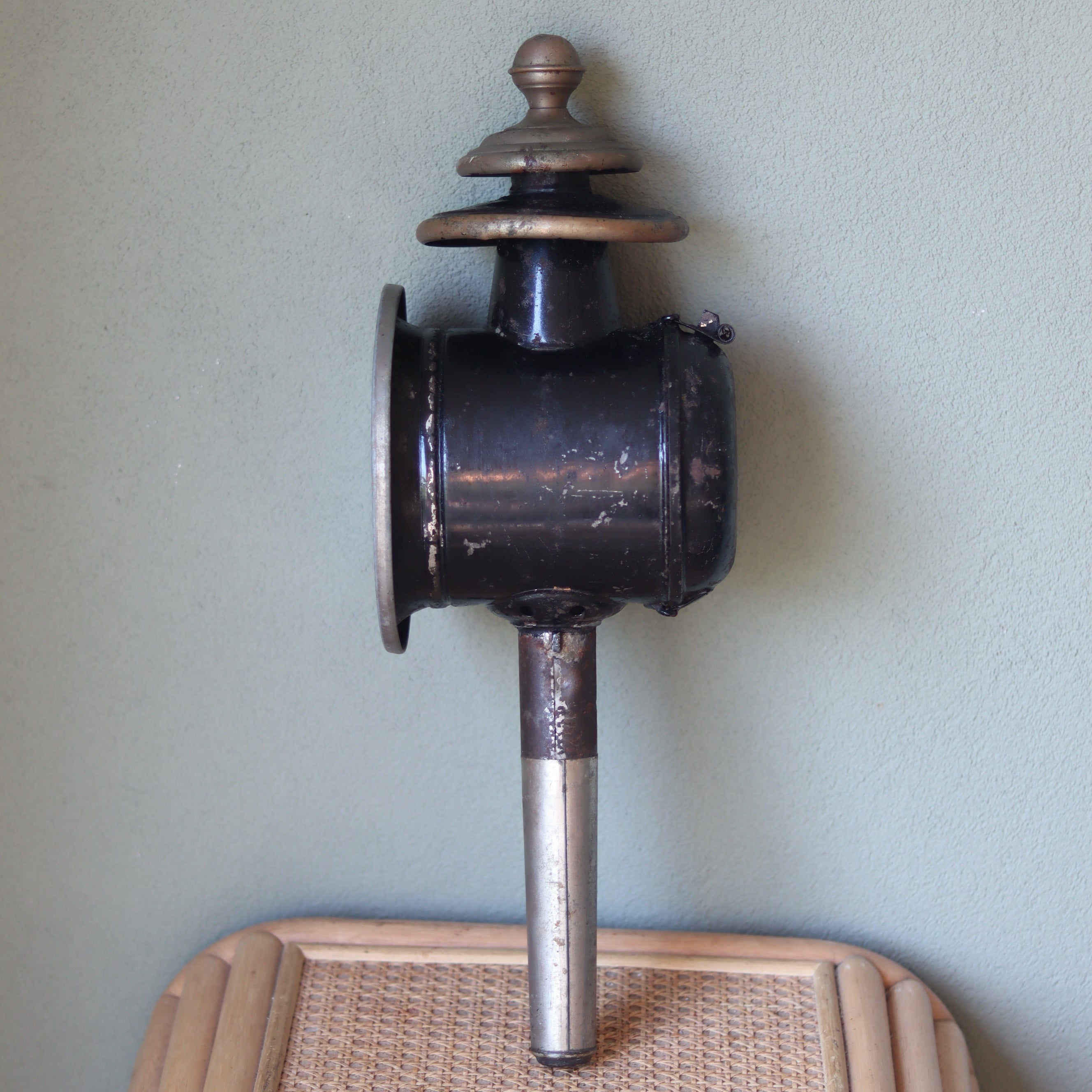 Antique Carriage Lantern – Large Candle Lamp with Glass Panels (Early 1900s)