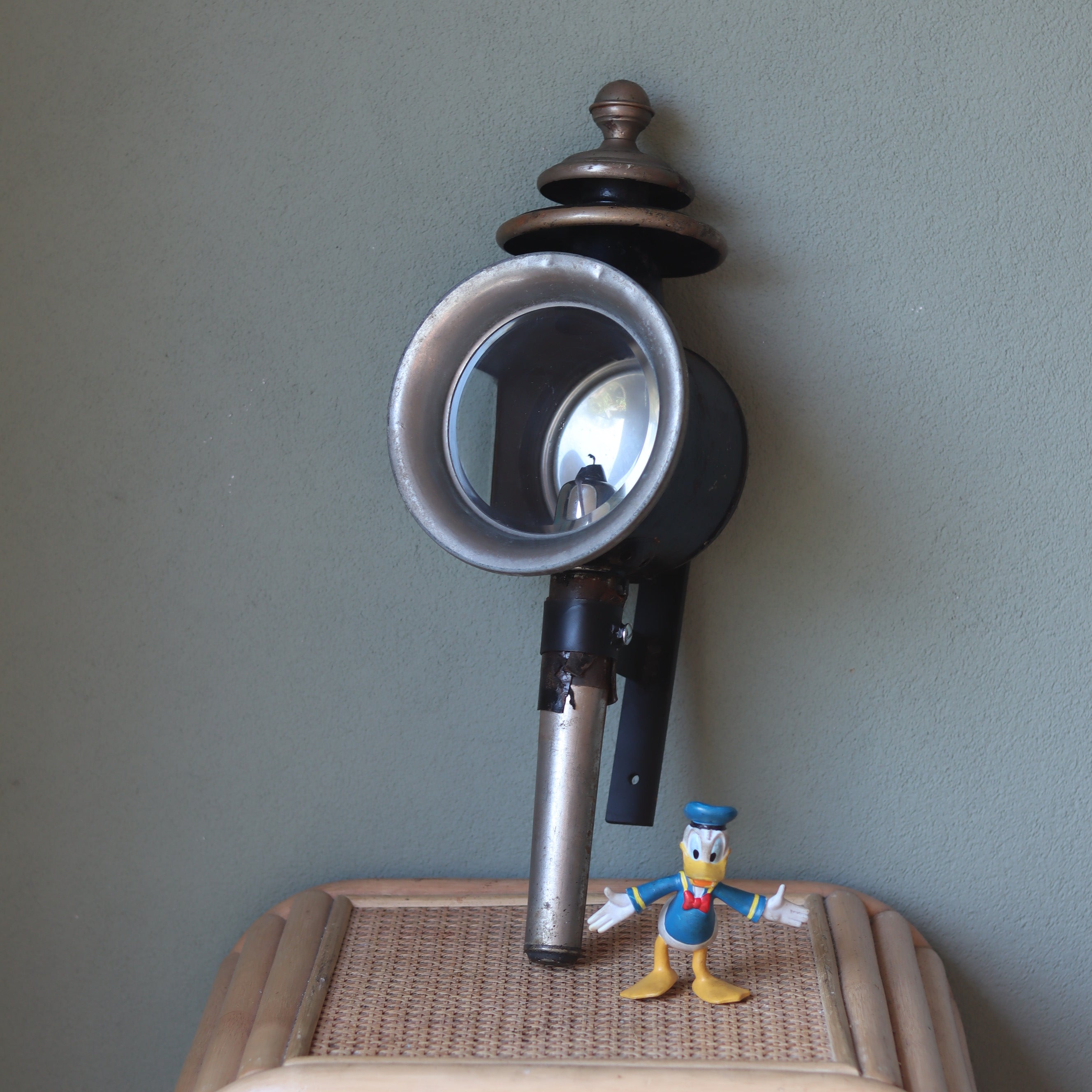 Antique Carriage Lantern – Large Candle Lamp with Glass Panels (Early 1900s)