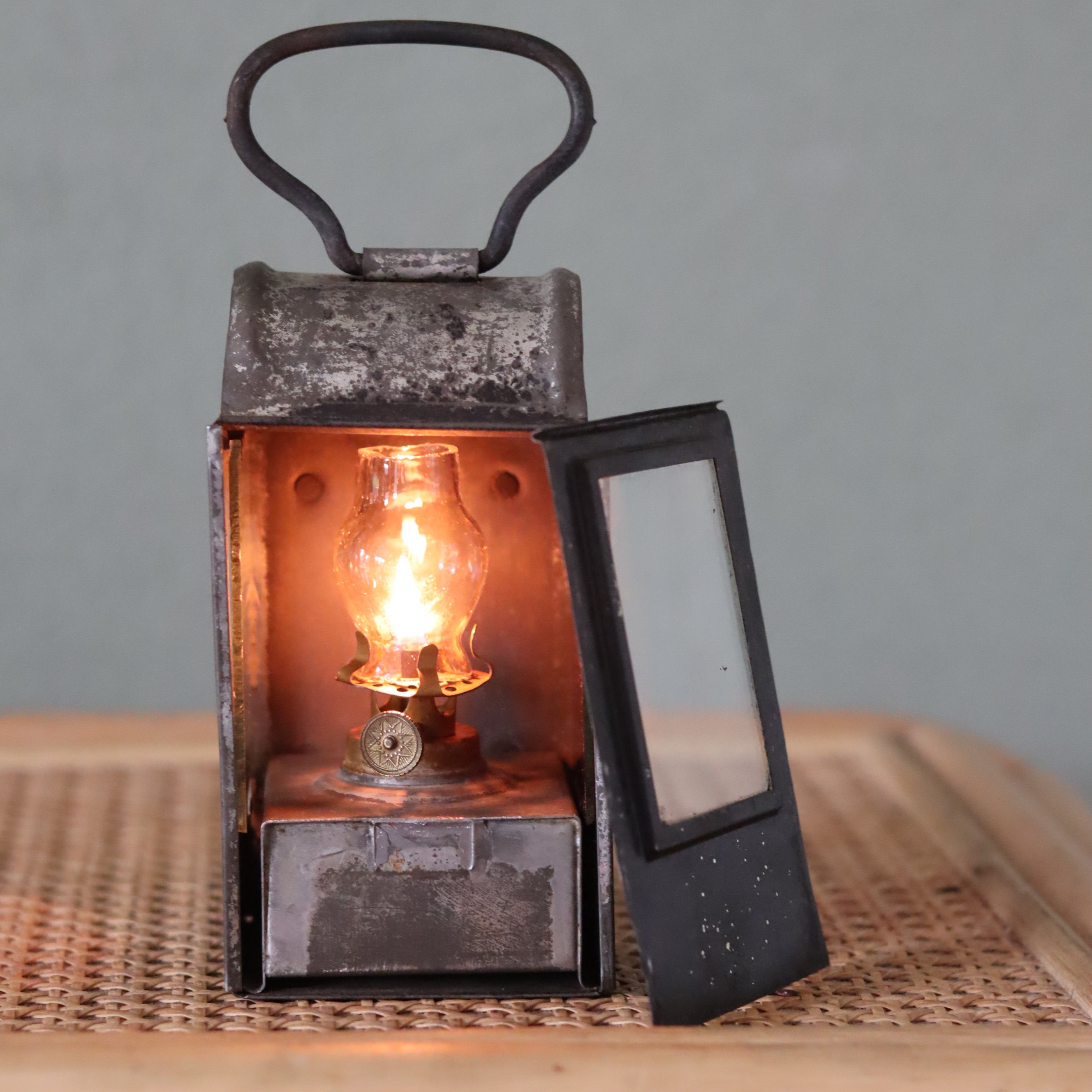 Rare Vintage Hand Lantern Oil Lamp – With Wall Bracket and Handle – Circa 1930