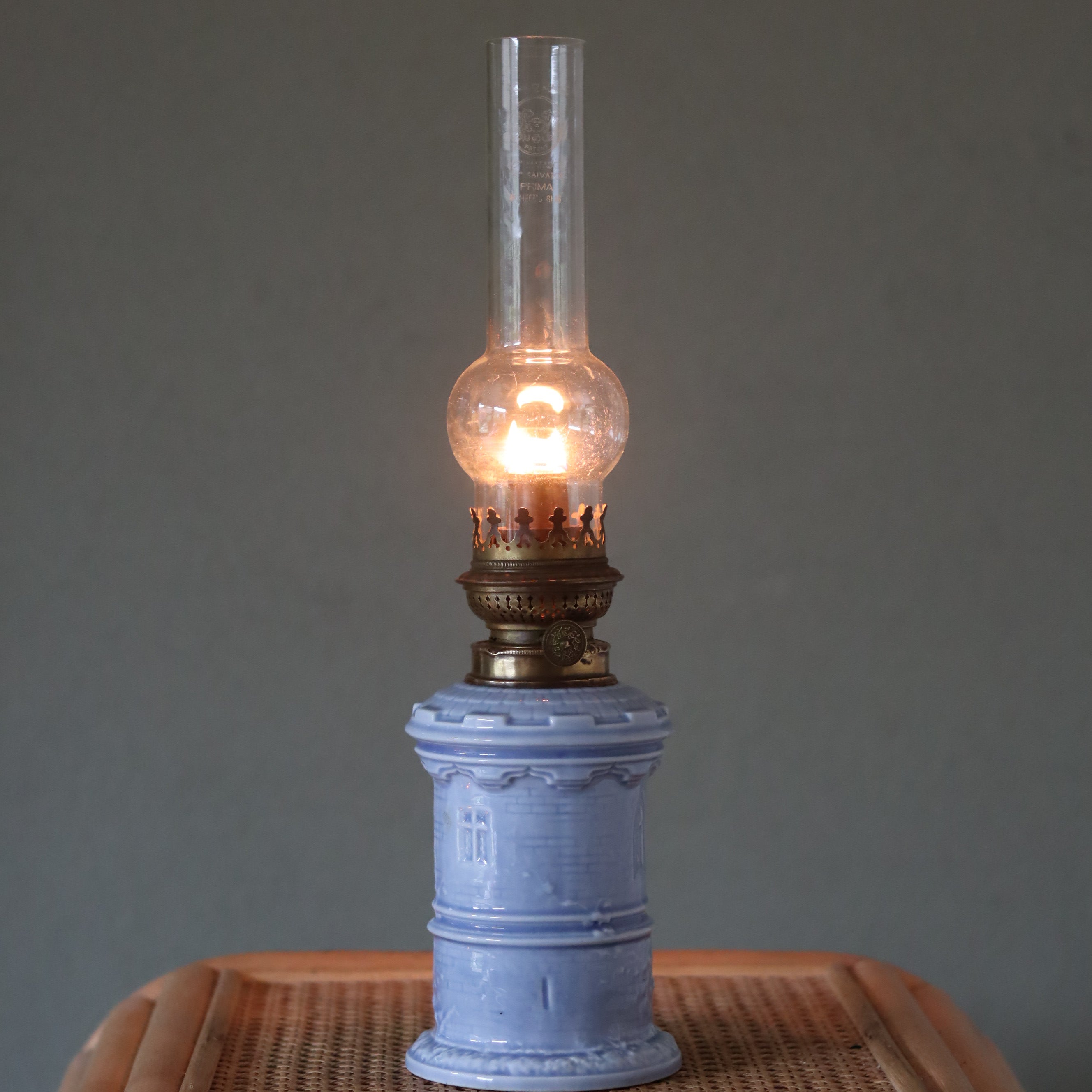 Rare Vintage Ceramic Oil Lamp – Tower Design with Wild & Wessel Burner (1930s)