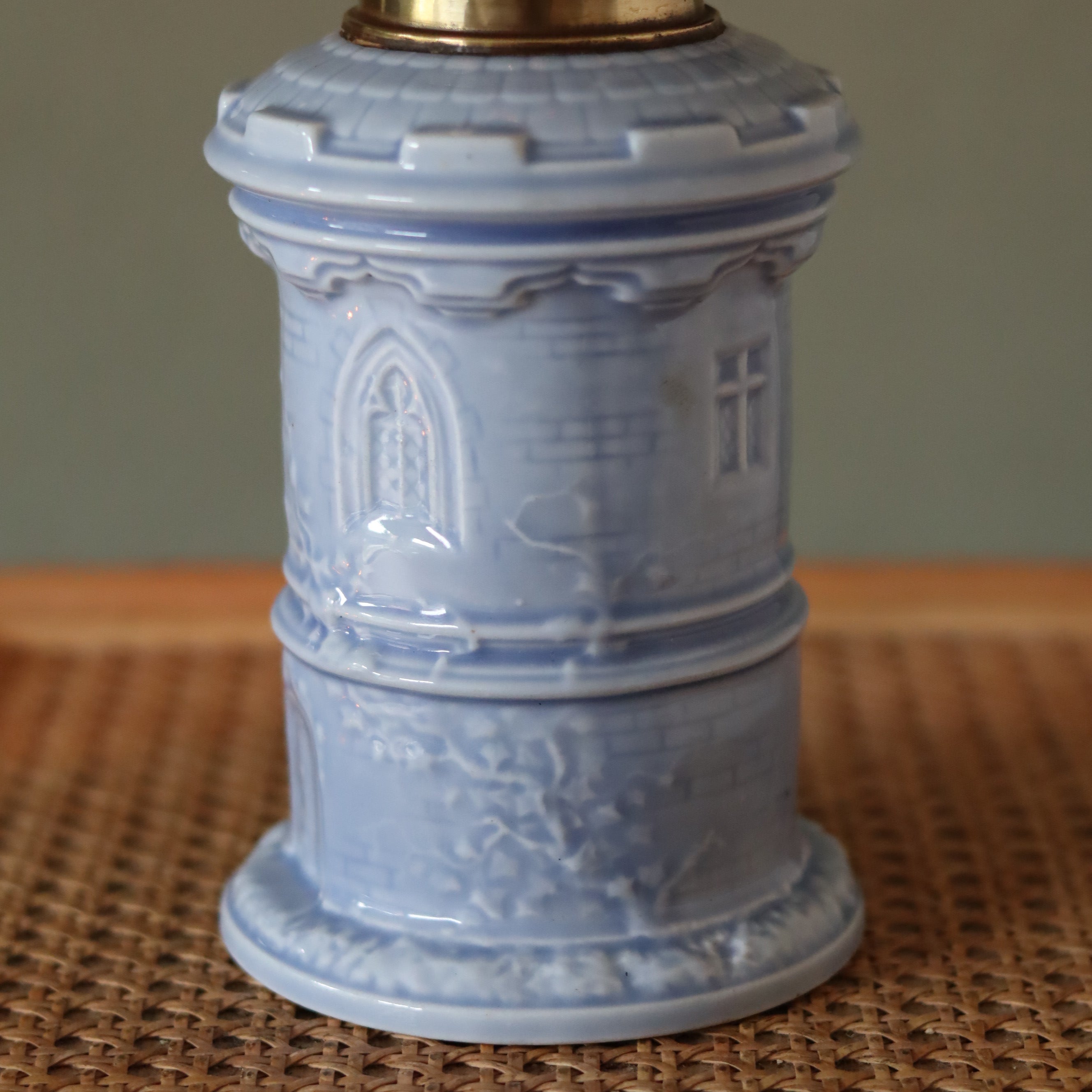 Rare Vintage Ceramic Oil Lamp – Tower Design with Wild & Wessel Burner (1930s)