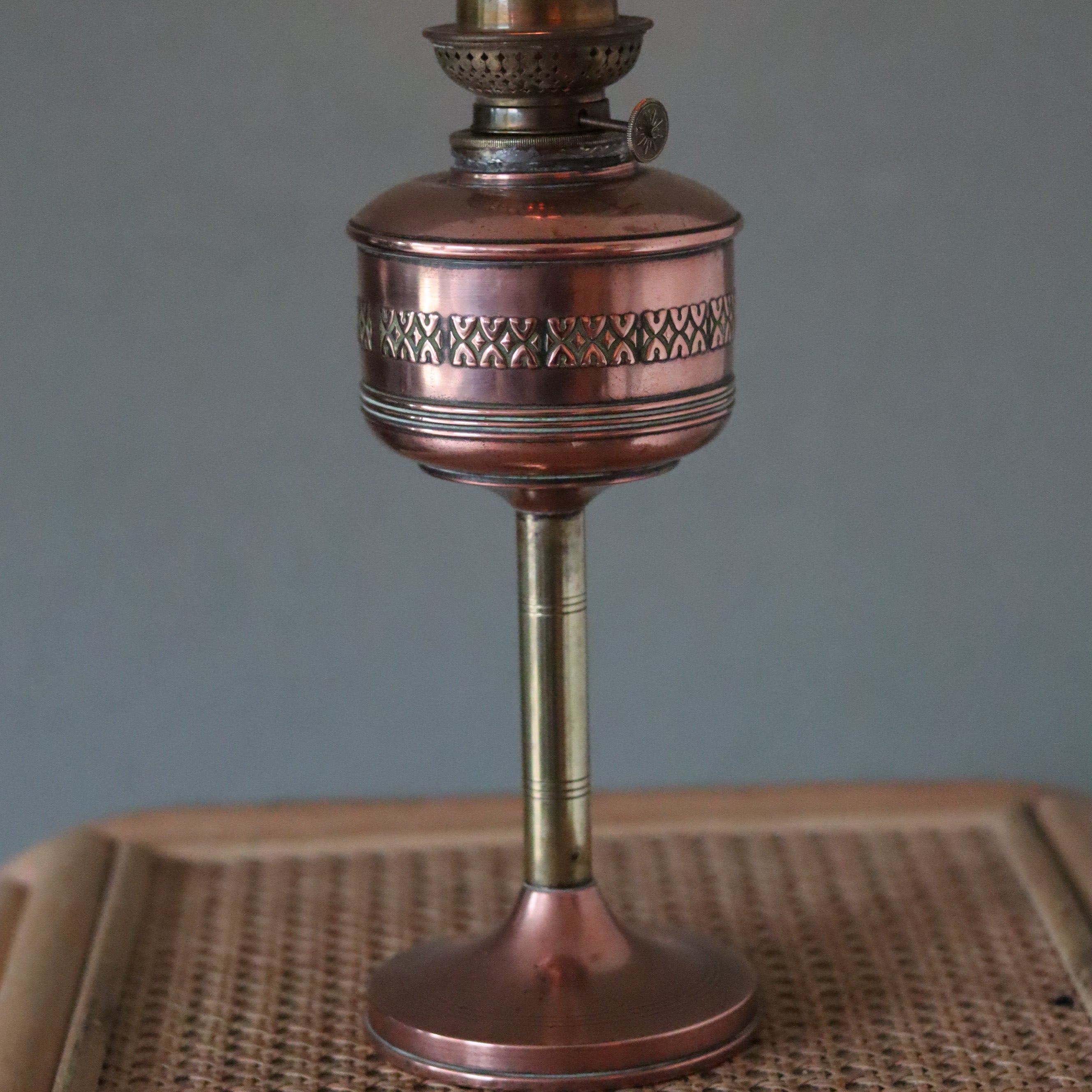 Vintage Copper &amp; Brass Oil Lamp – Pigeon Burner (1950s)