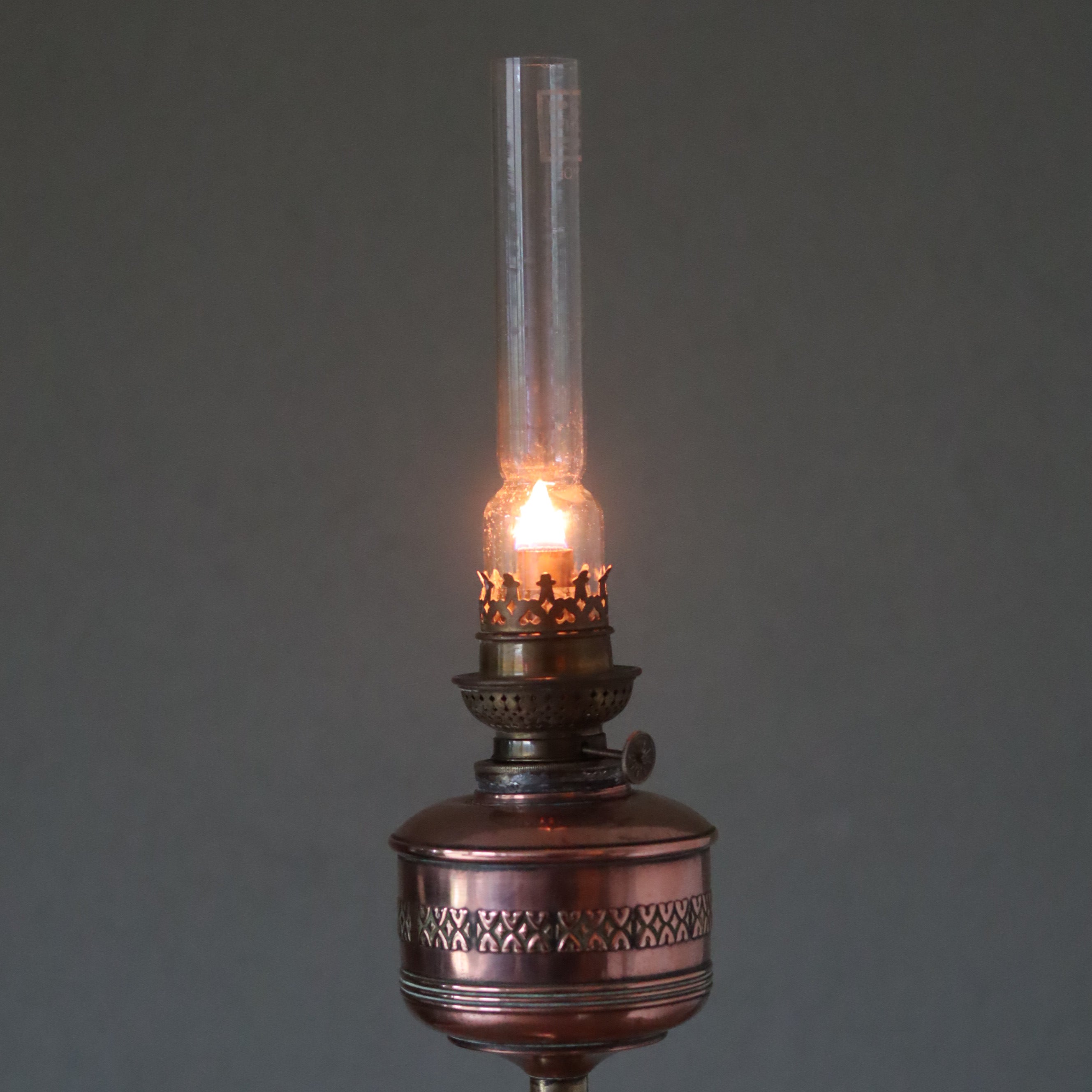 Vintage Copper &amp; Brass Oil Lamp – Pigeon Burner (1950s)
