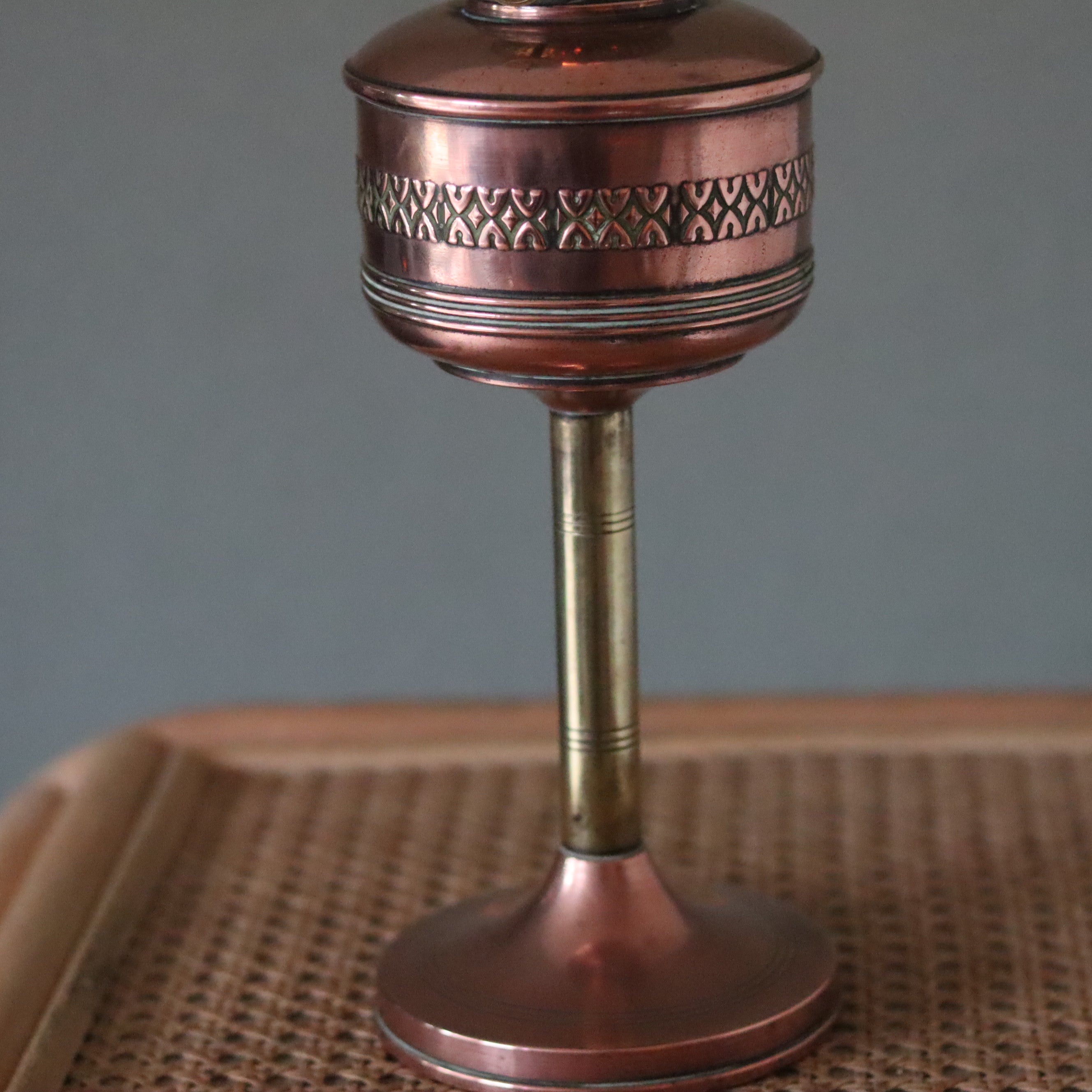 Vintage Copper &amp; Brass Oil Lamp – Pigeon Burner (1950s)