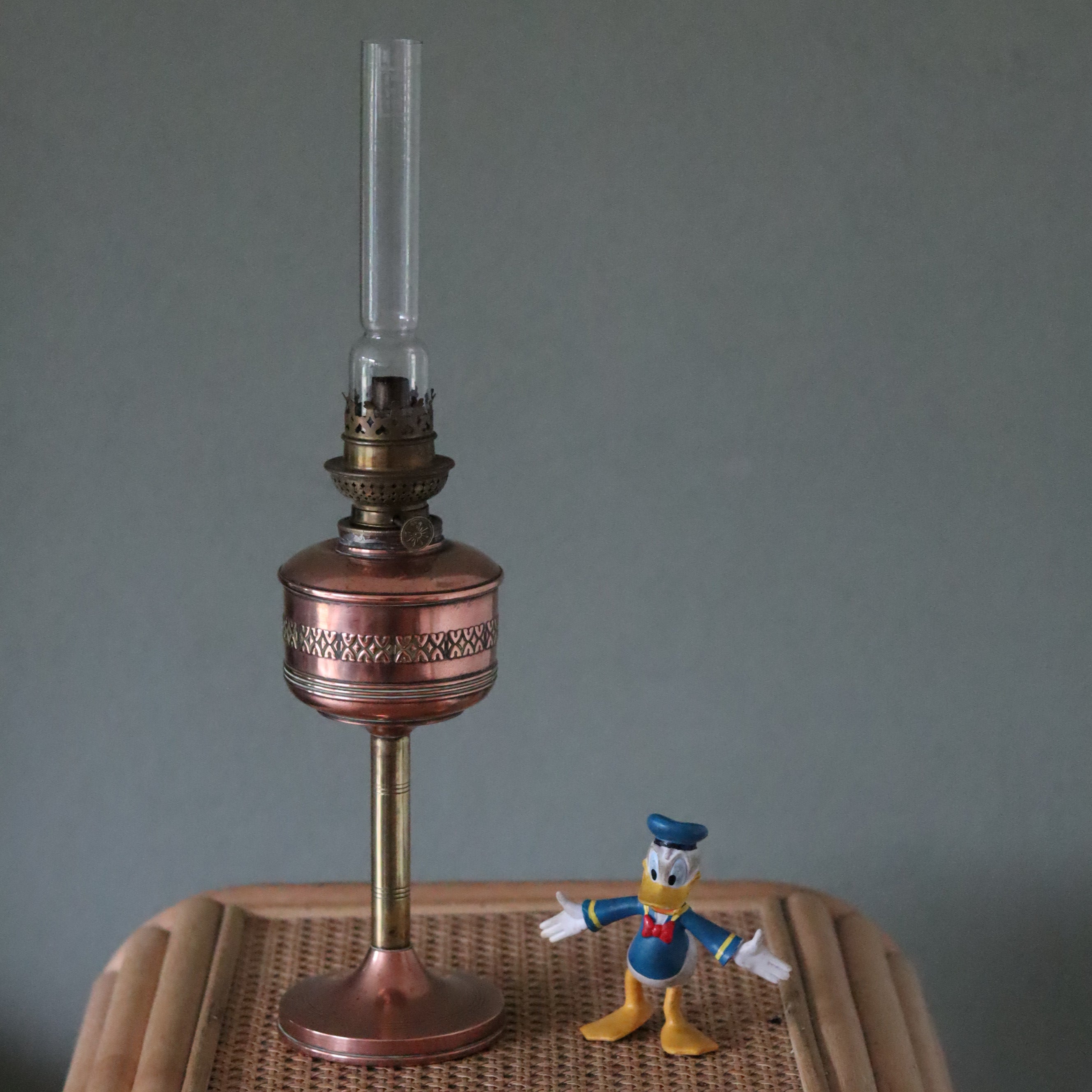 Vintage Copper &amp; Brass Oil Lamp – Pigeon Burner (1950s)