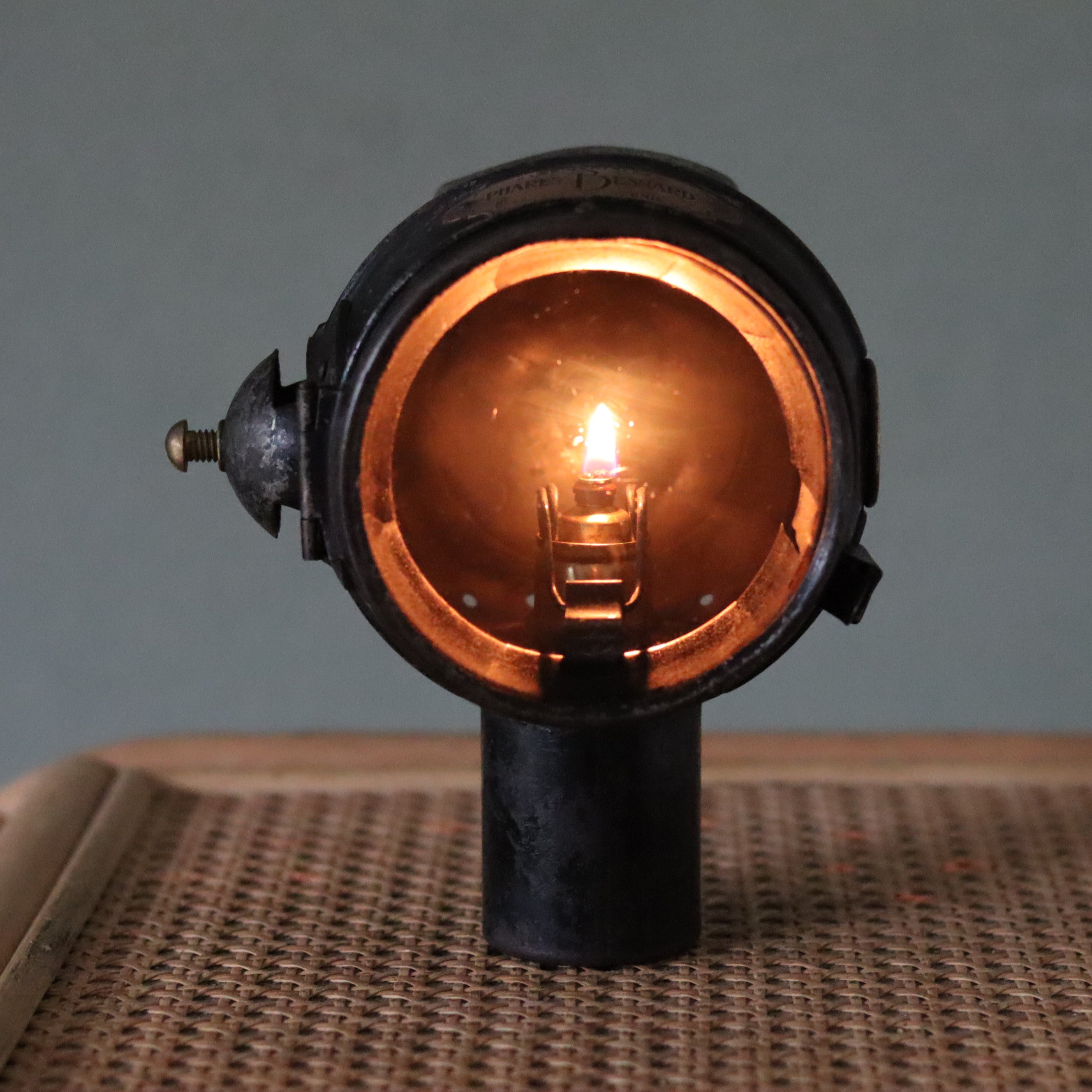 Rare Antique Car Headlamp – “Les Vestales” Phares Besnard – Paris – Circa 1910–1920 oil lamp glowing inside