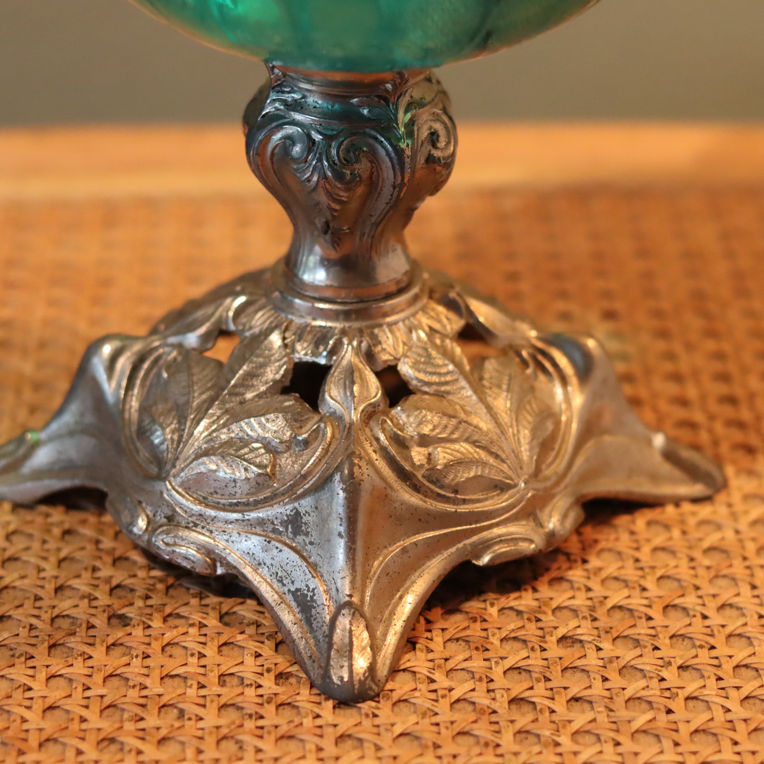 Large Vintage SIAE Oil Lamp – French Design with Silver Base & Blue Glass Reservoir (1950s)