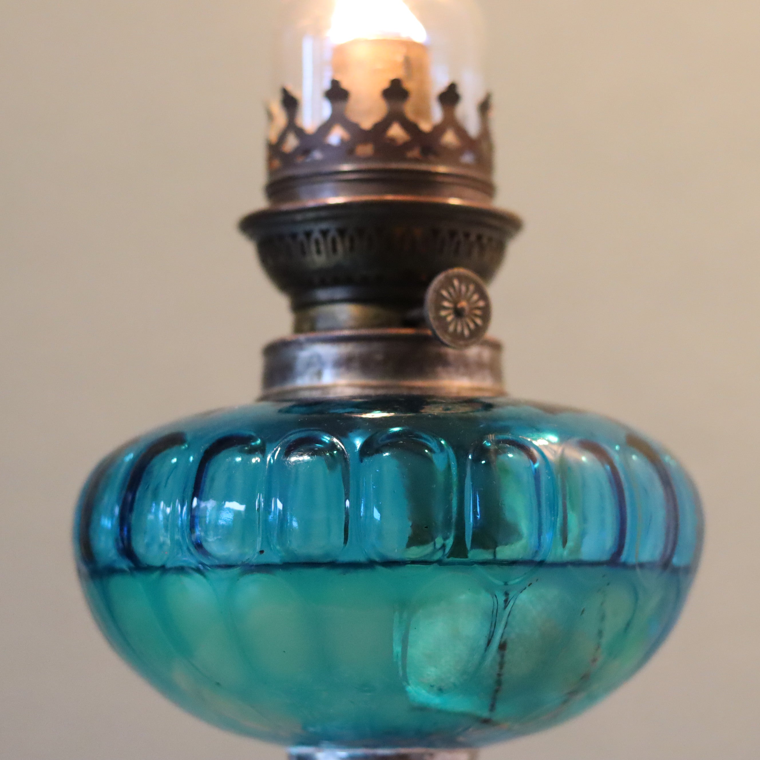 Large Vintage SIAE Oil Lamp – French Design with Silver Base & Blue Glass Reservoir (1950s)
