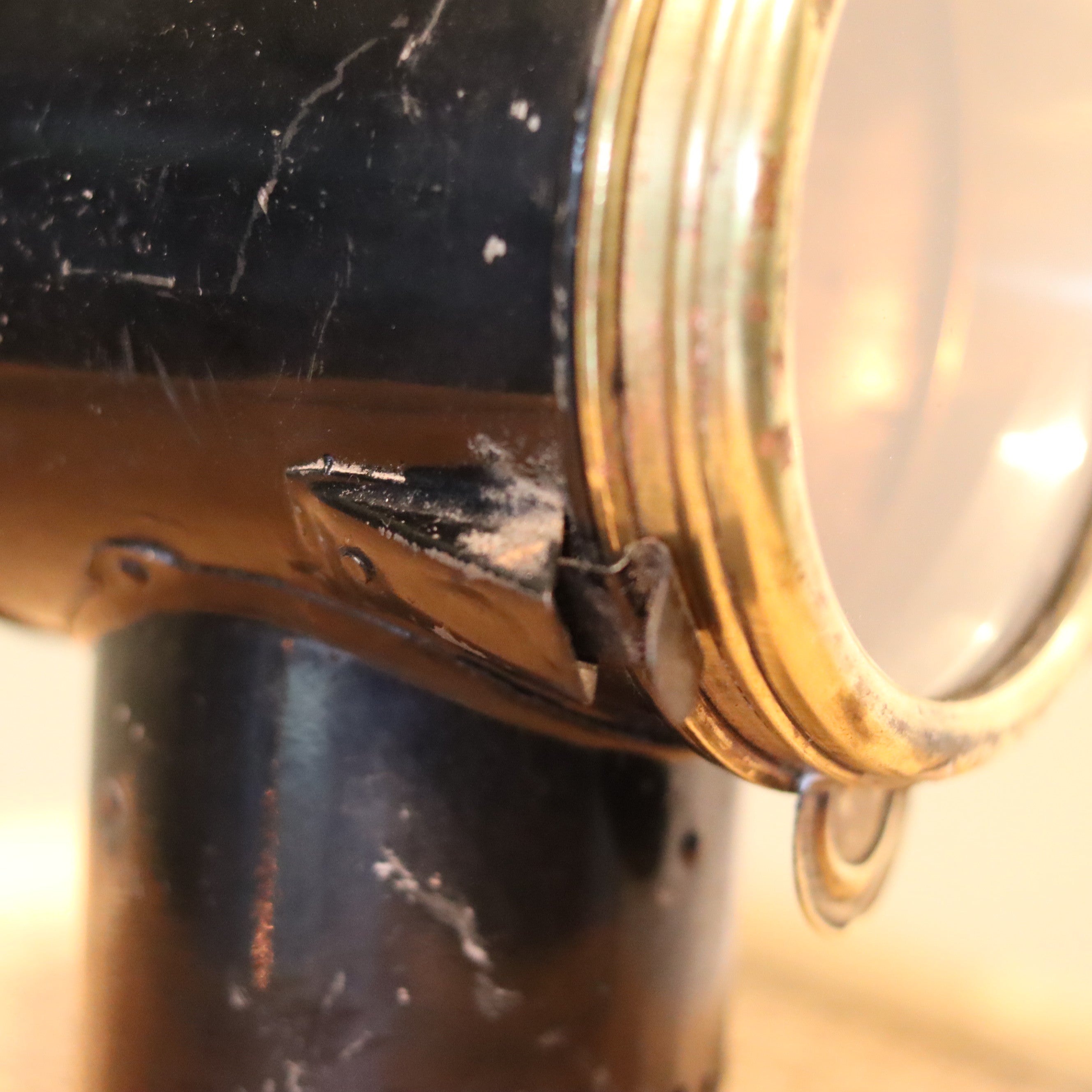 Antique Automobile Headlamp – Black & Brass with Fishtail Burner (c.1910–1930)