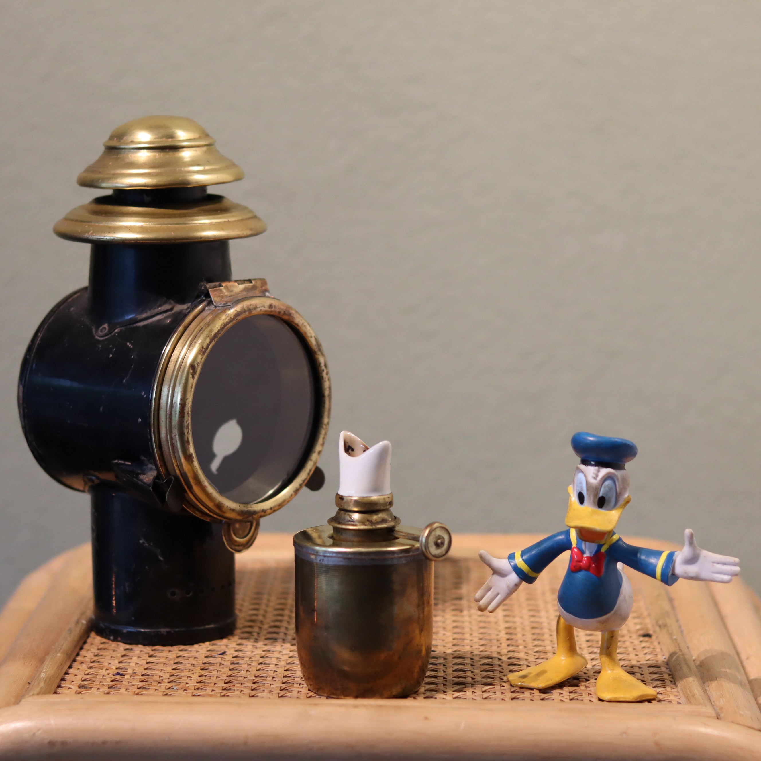 Antique Automobile Headlamp – Black & Brass with Fishtail Burner (c.1910–1930)