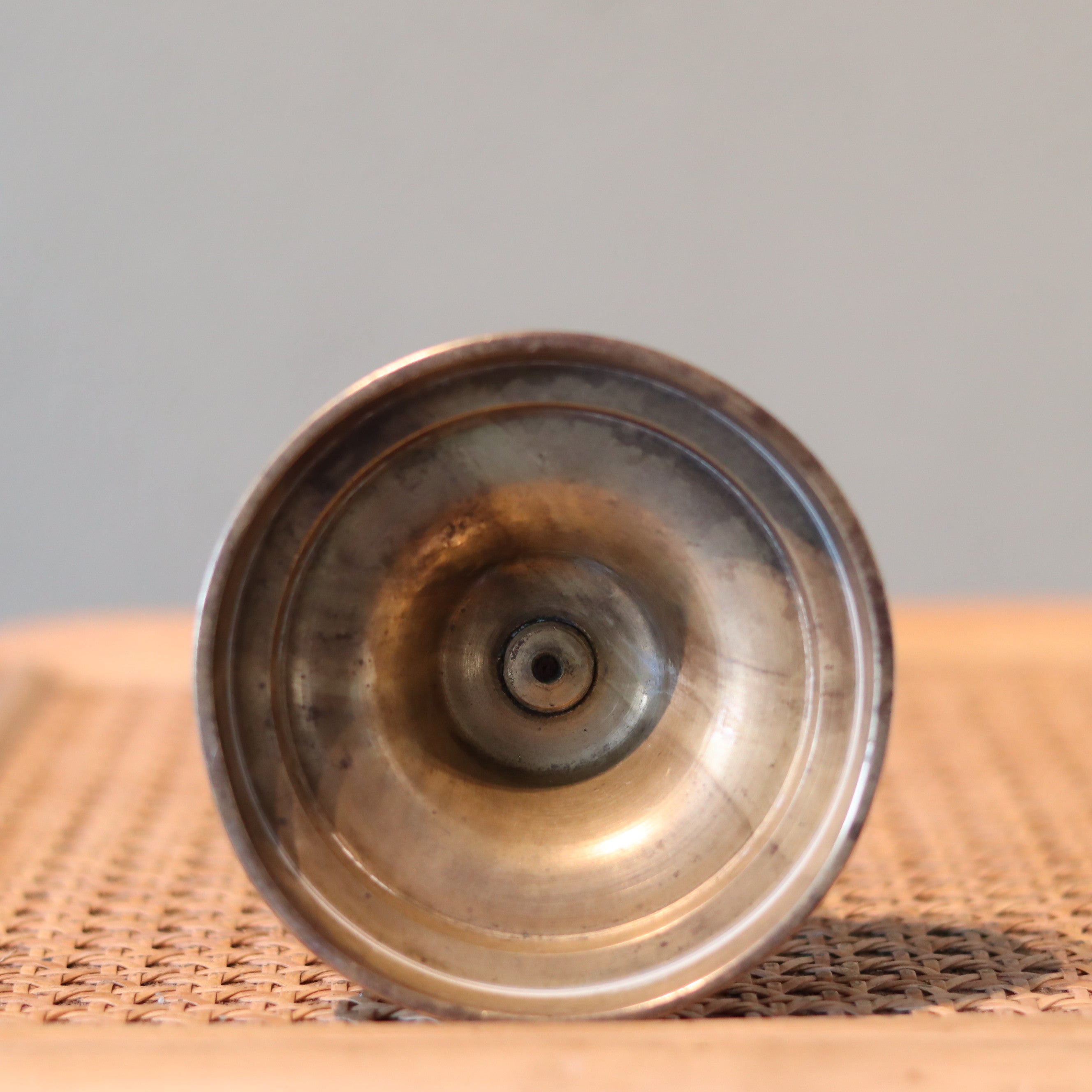 Vintage Bronze Candlestick with Adjustable Slide – Includes Candle – 1930s–1950s shown from top view highlighting bronze finish.