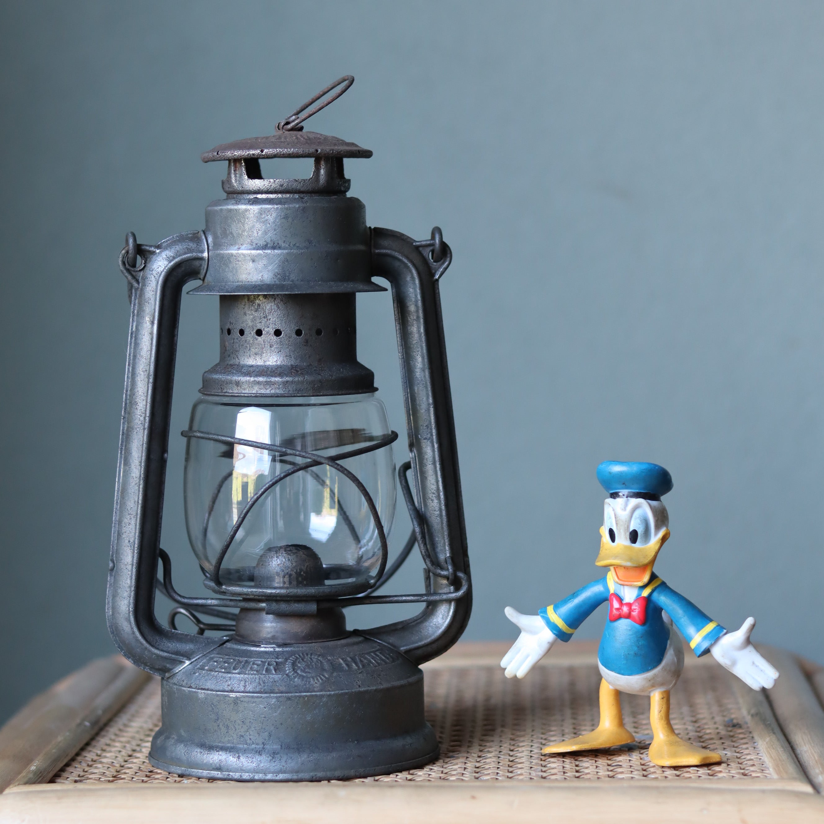 Vintage Feuerhand Baby 275 Hurricane Lantern – Western Germany, 1950s, Karlsruhe Marking oil lamp with metal body and glass chimney.